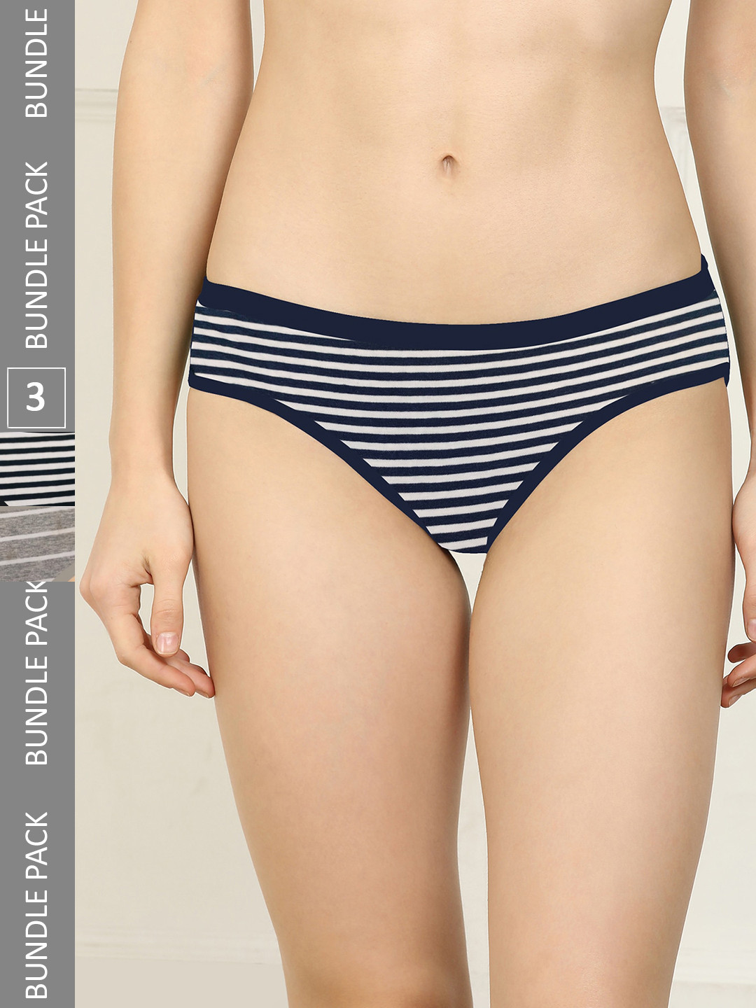 

AROUSY Women Pack Of 3 Striped Cotton Hipster Briefs, Black