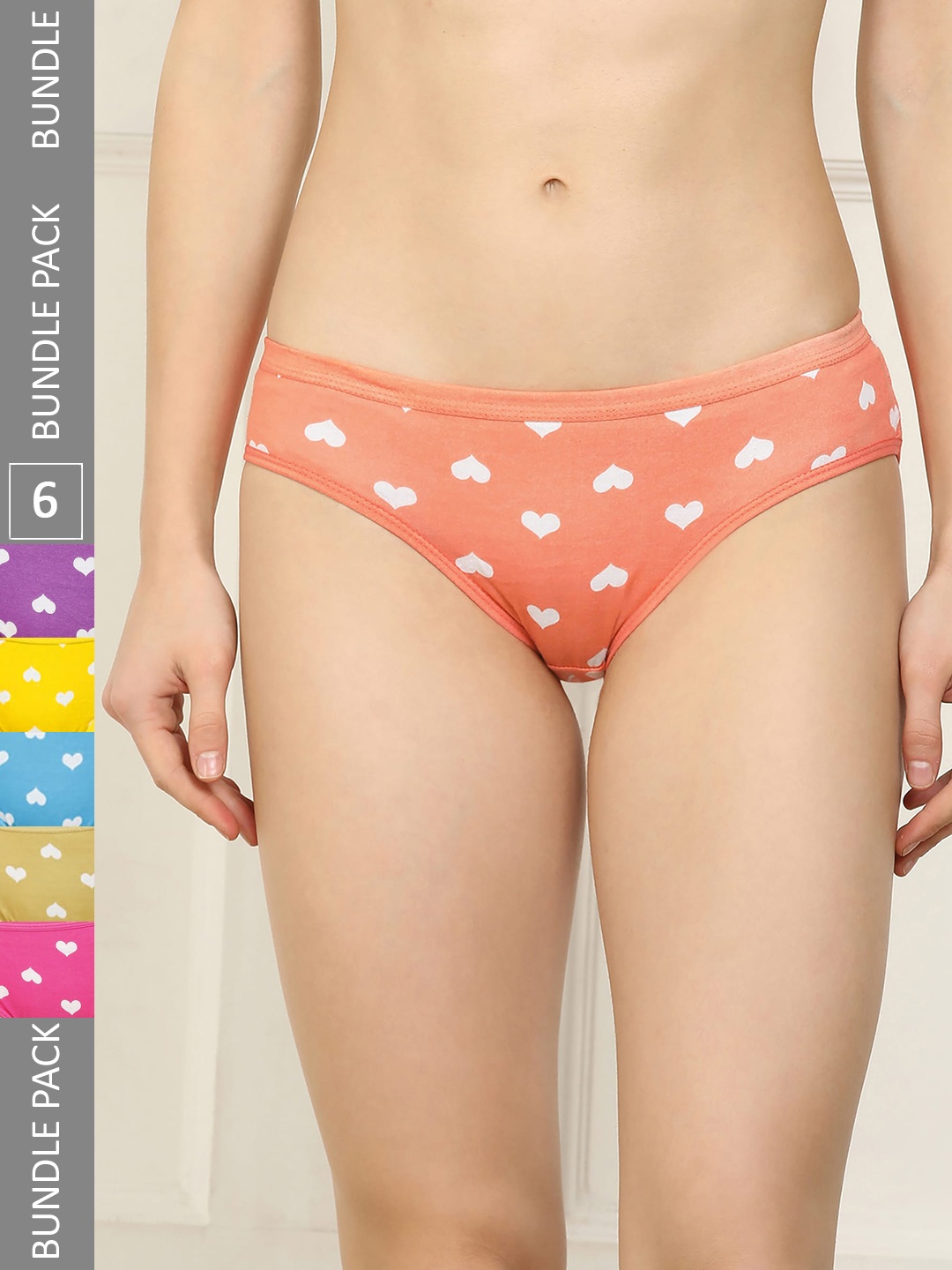 

AROUSY Women Pack Of 6 Printed Hipster Briefs, Pink