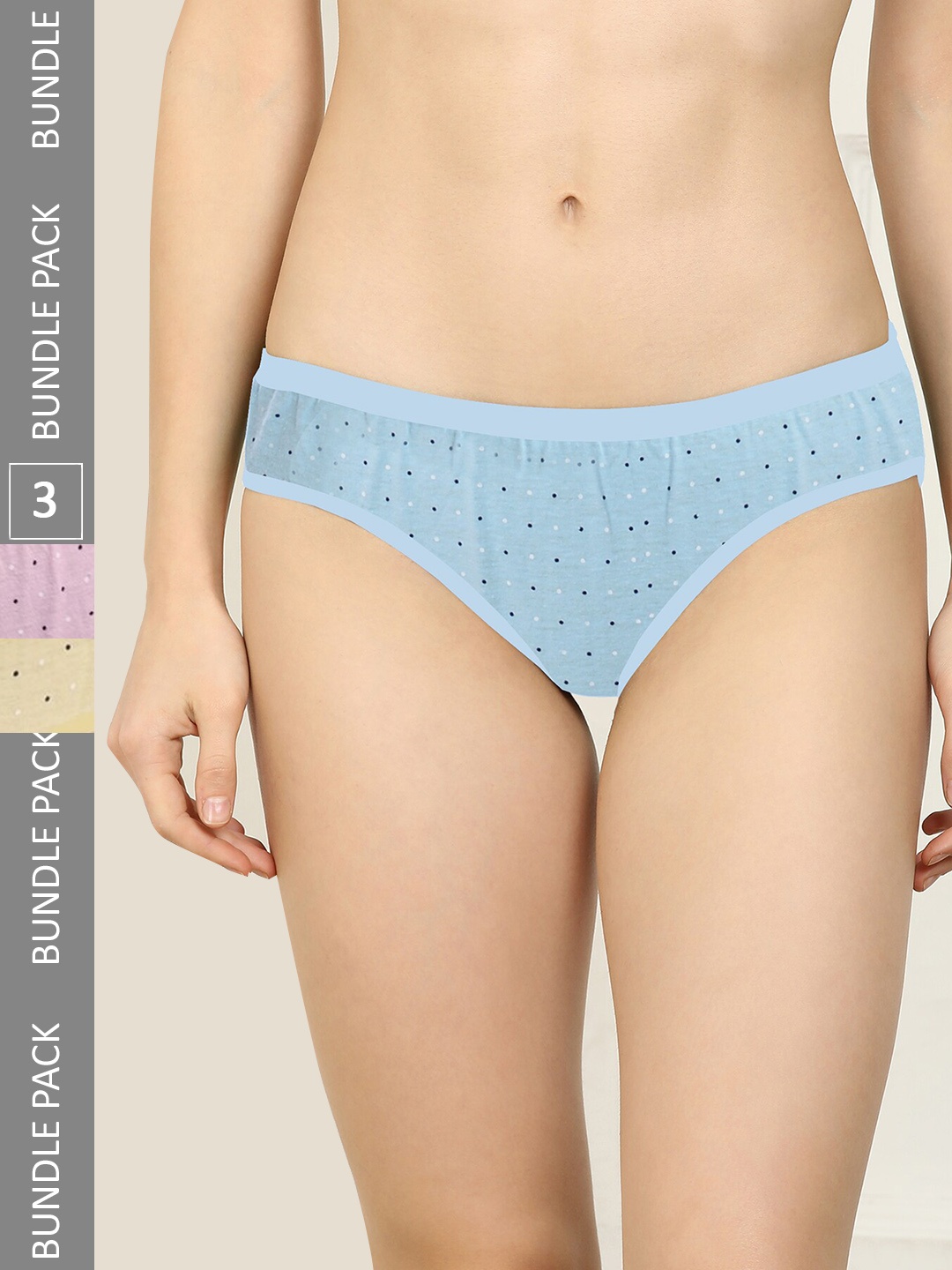 

AROUSY Women Pack Of 3 Printed Pure Cotton Hipster Briefs, Blue