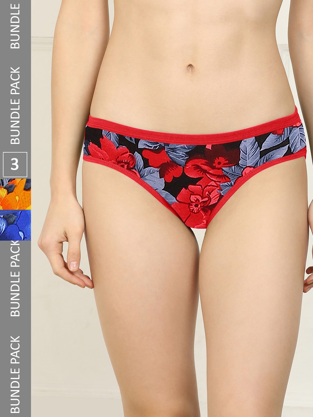 

AROUSY Women Pack Of 3 Printed Pure Cotton Hipster Briefs, Red