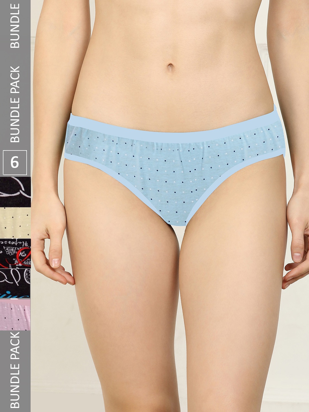 

AROUSY Women Pack Of 6 Printed Pure Cotton Hipster Briefs, Blue