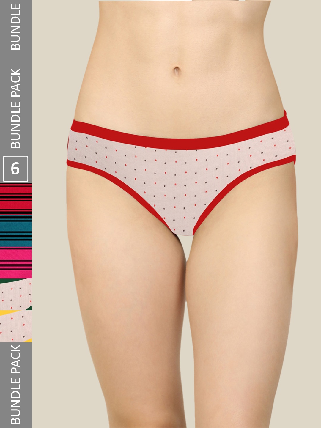 

AROUSY Women Pack Of 6 Pure Cotton Hipster Briefs, Red