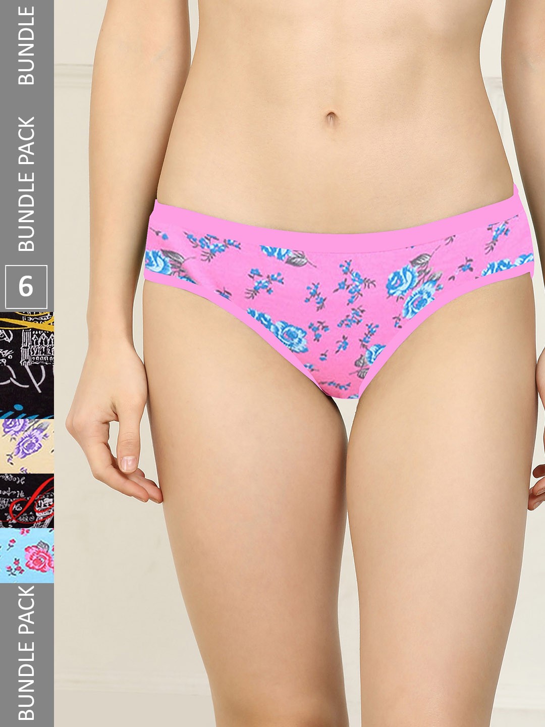 

AROUSY Women Pack Of 6 Printed Cotton Hipster Briefs, Pink