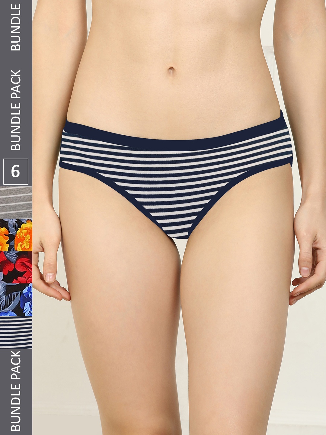 

AROUSY Women Pack Of 6 Pure Cotton Hipster Briefs, Black