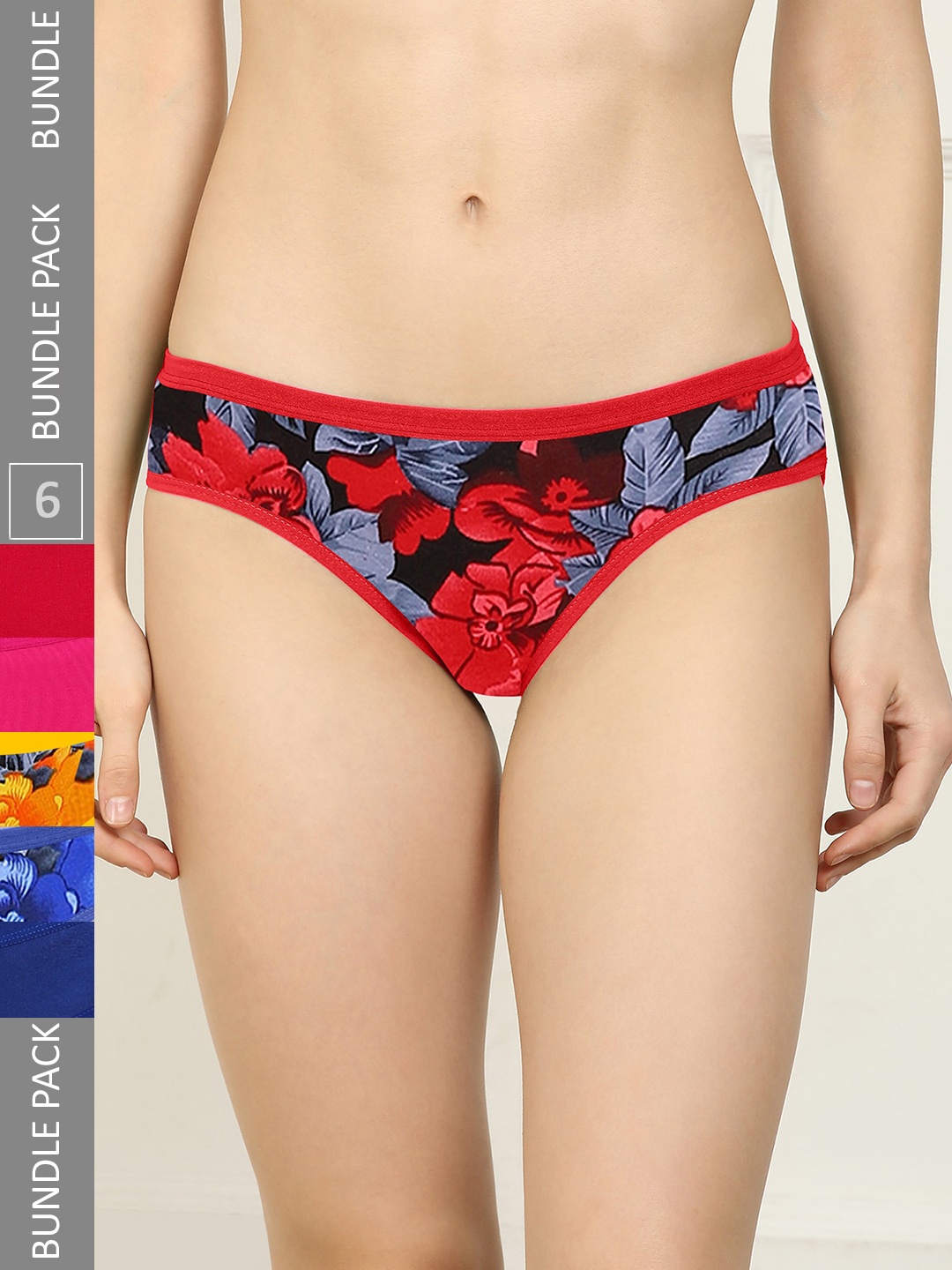 

AROUSY Women Pack Of 6 Pure Cotton Hipster Briefs, Red