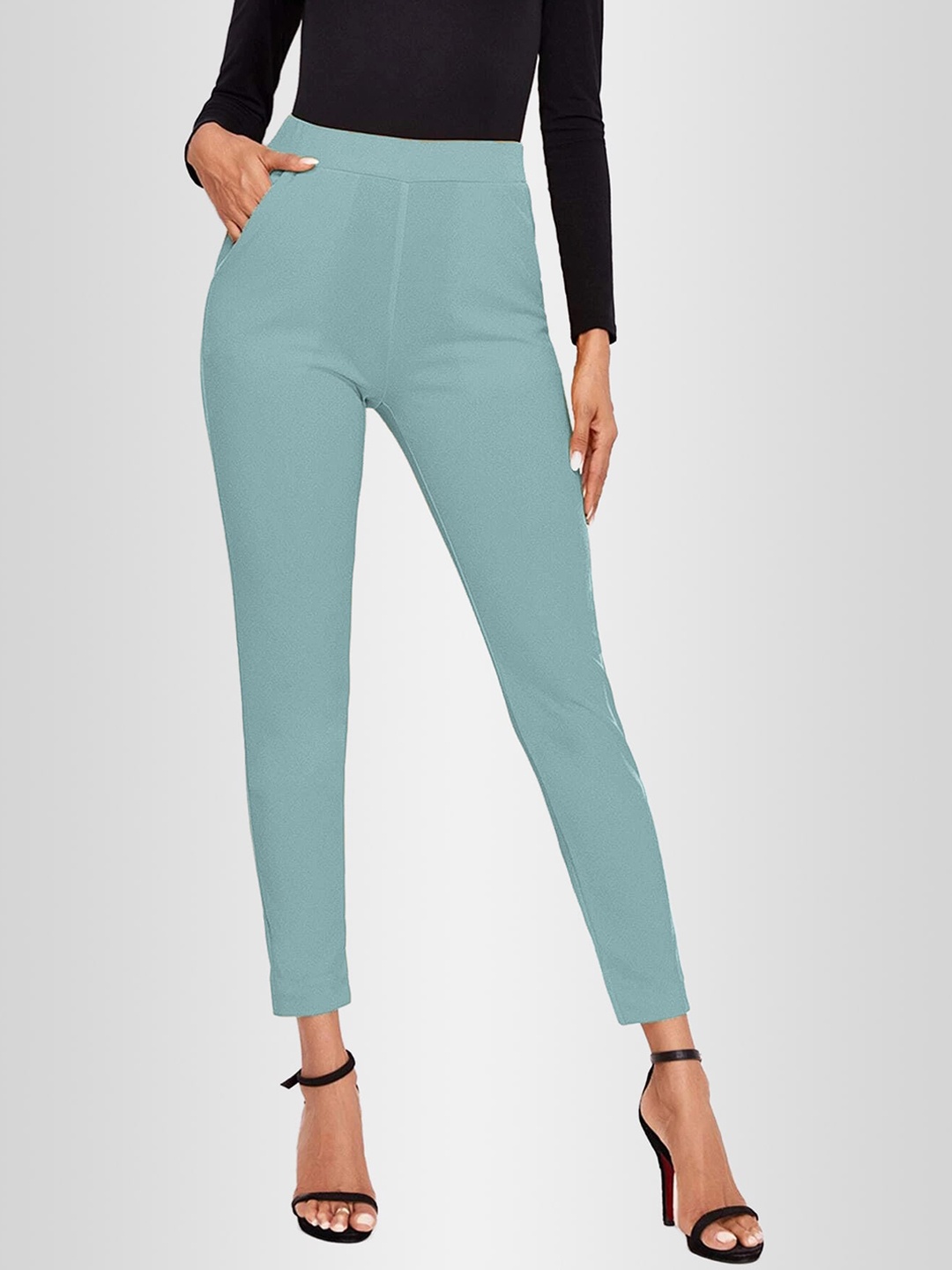 

Velmita Women Slim Fit High-Rise Trousers, Sea green