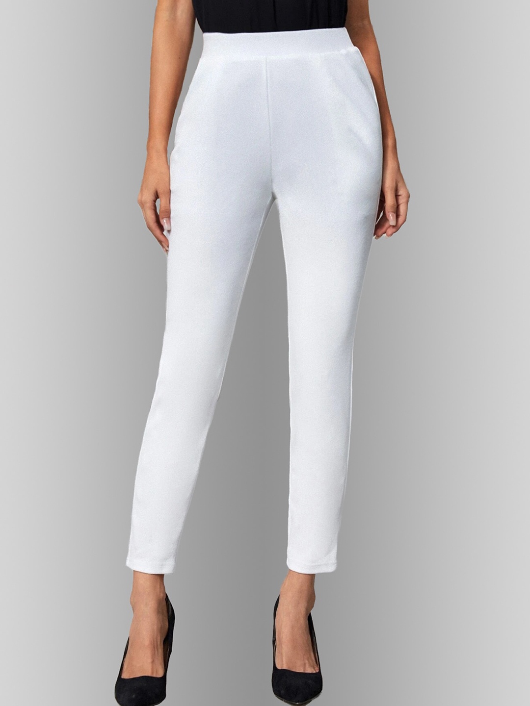 

Velmita Women Slim Fit High-Rise Cropped Trousers, White