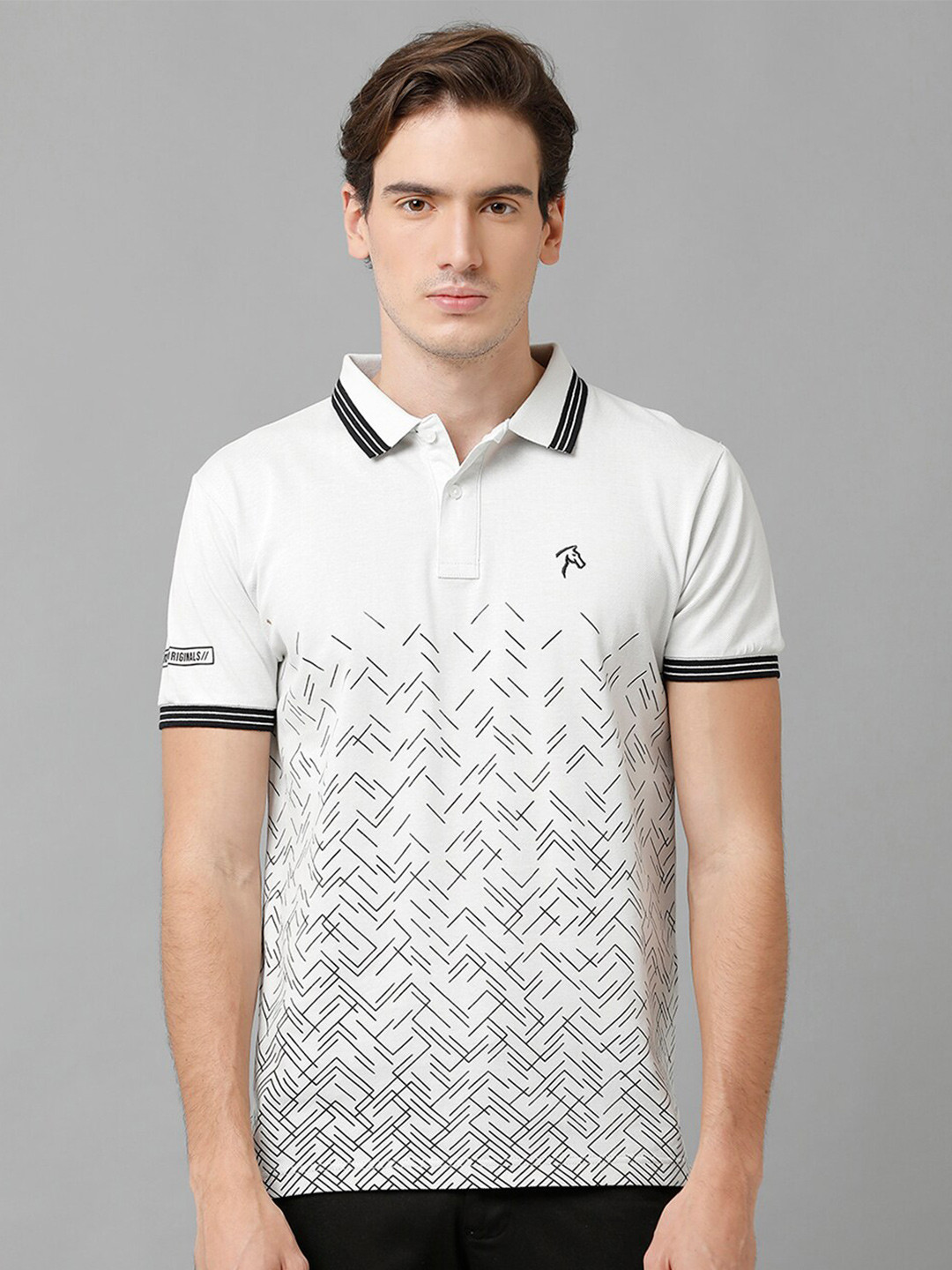 

CP BRO Men Printed Polo Collar Cotton T-shirt, White