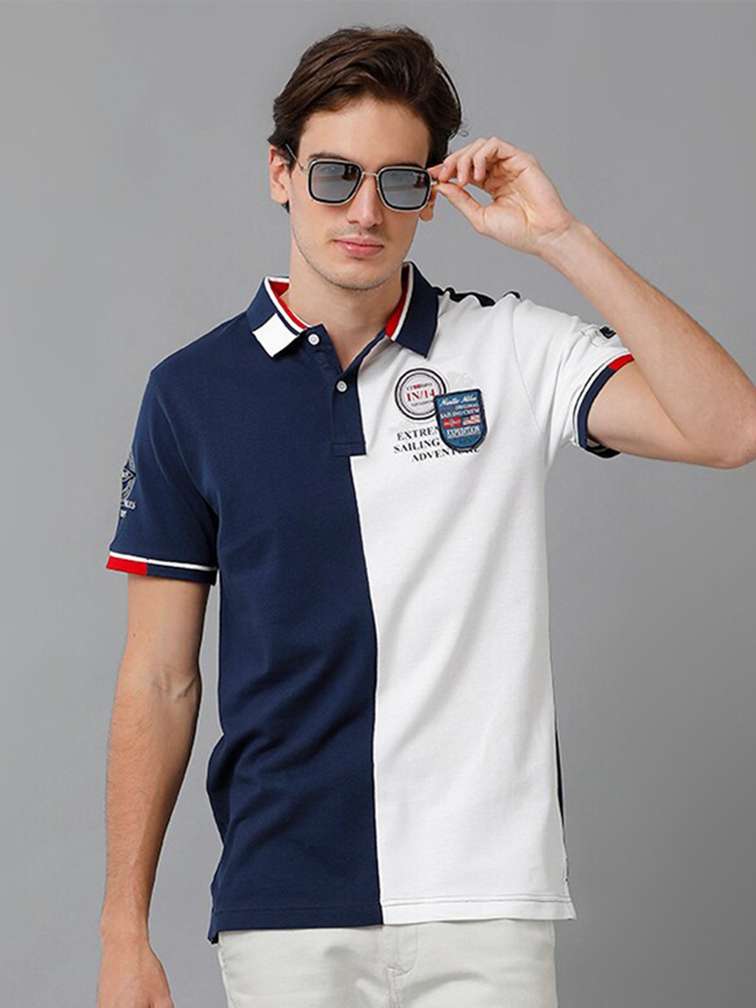 

CP BRO Men Colourblocked Polo Collar Slim Fit Cotton T-shirt, White