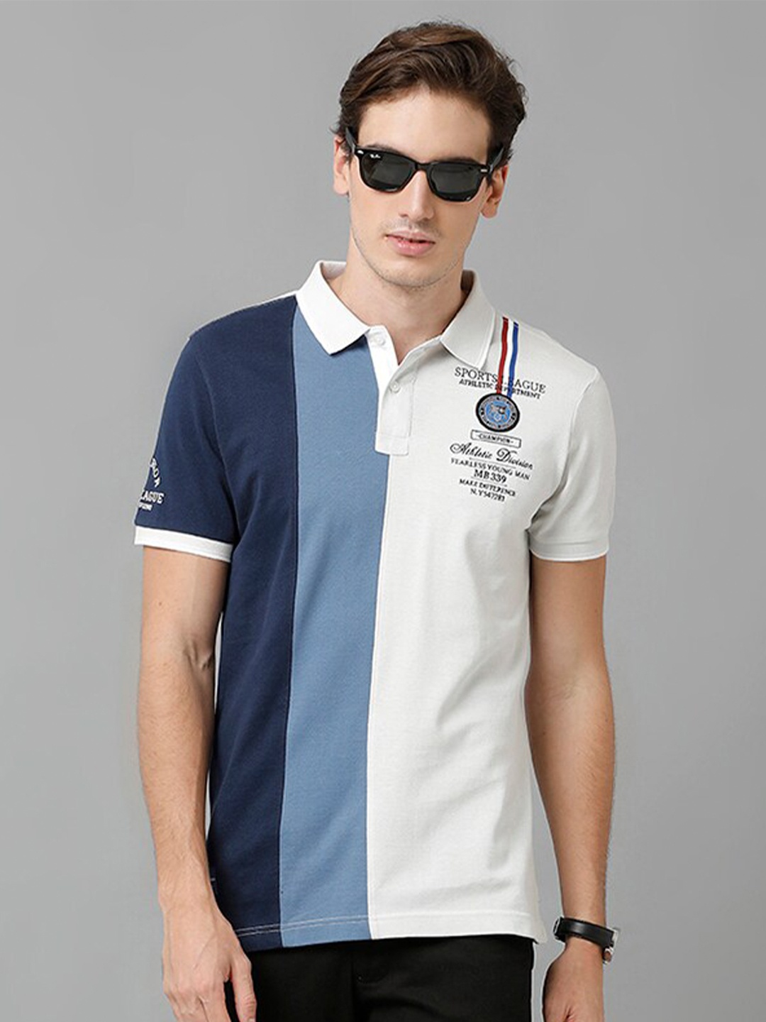 

CP BRO Men Colourblocked Polo Collar Slim Fit Cotton T-shirt, White