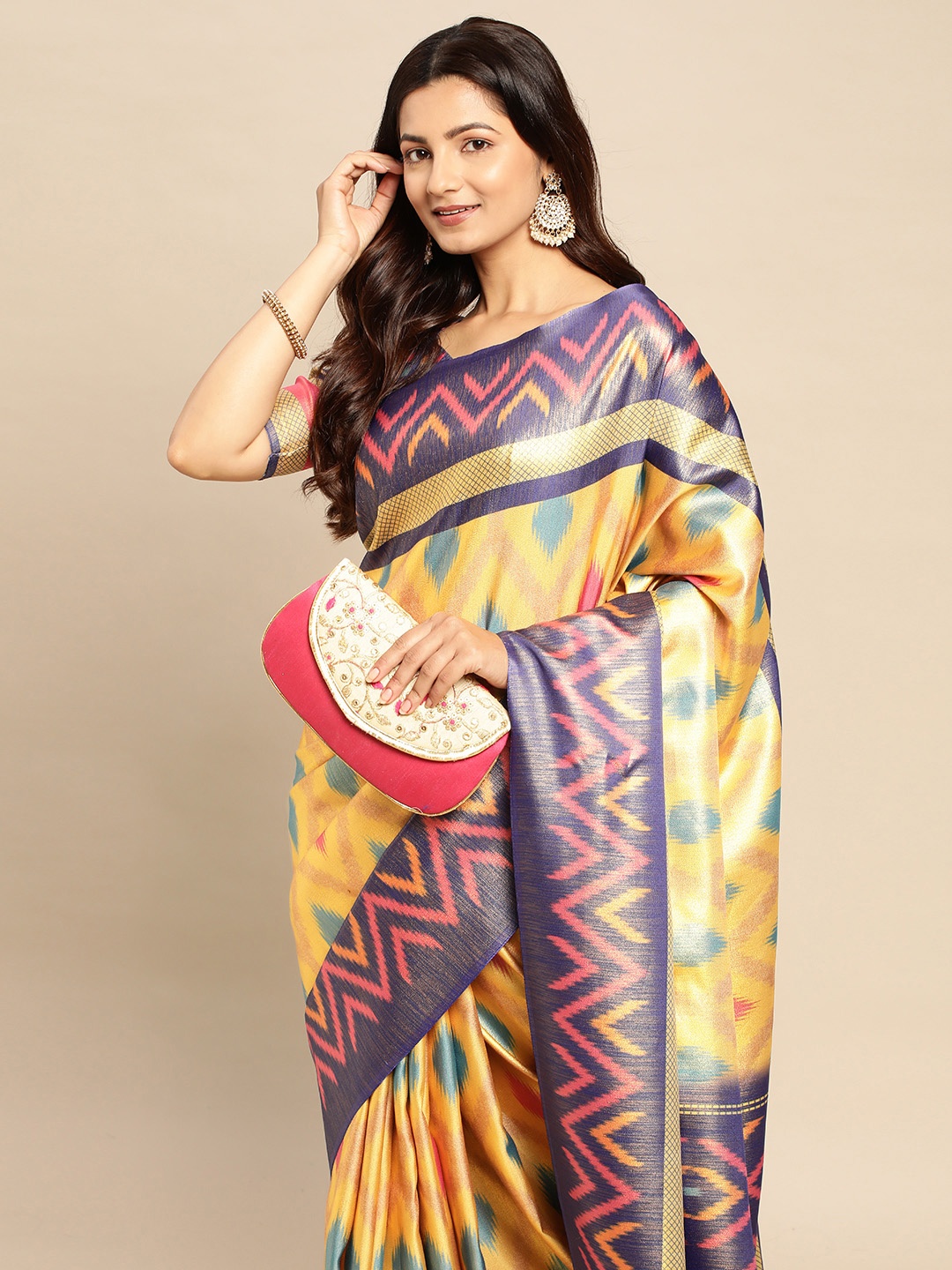 

CliqSilk Art Silk Ikat Saree, Yellow