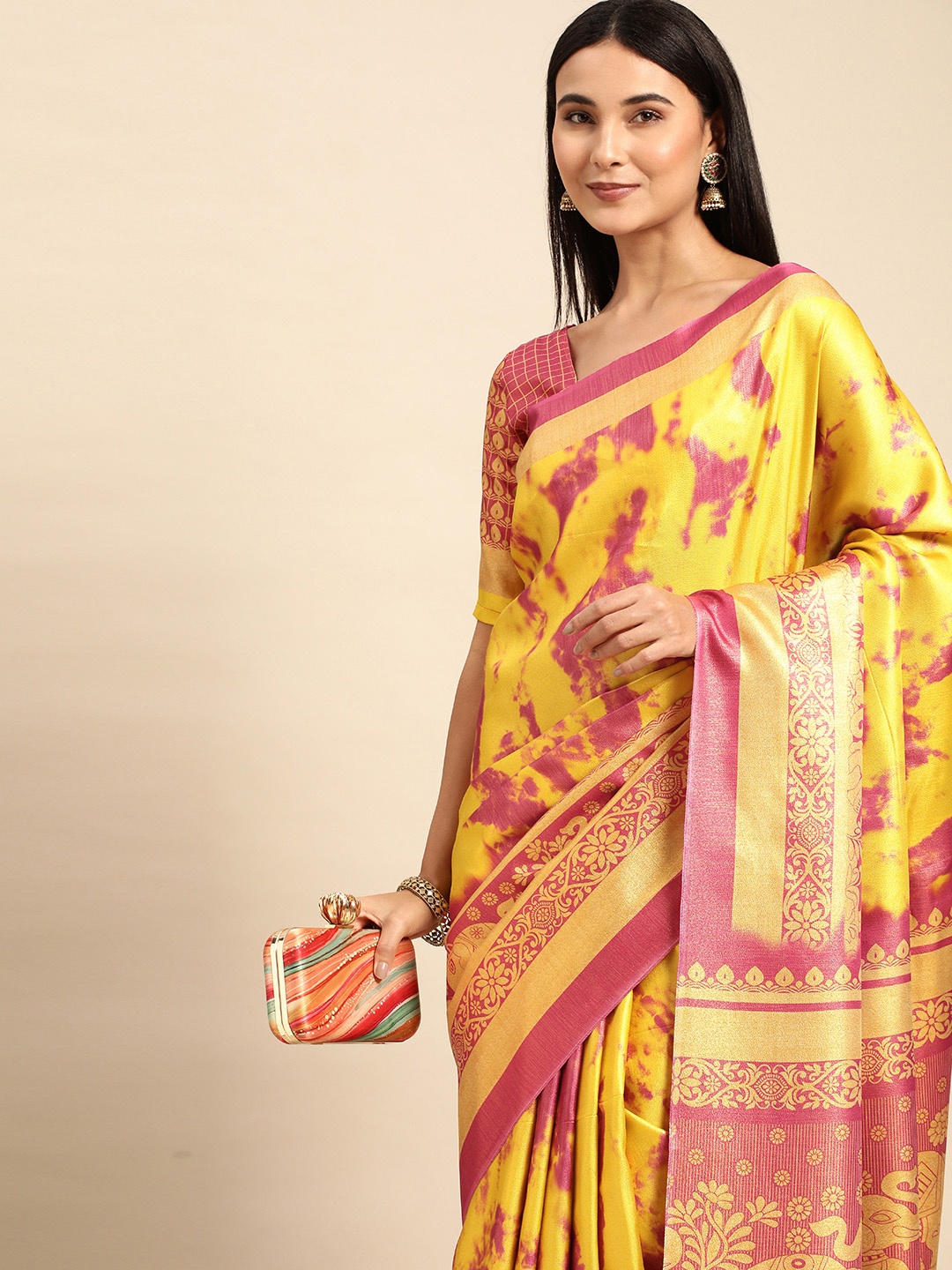 

CliqSilk Ethnic Motifs Zari Art Silk Pochampally Saree, Red