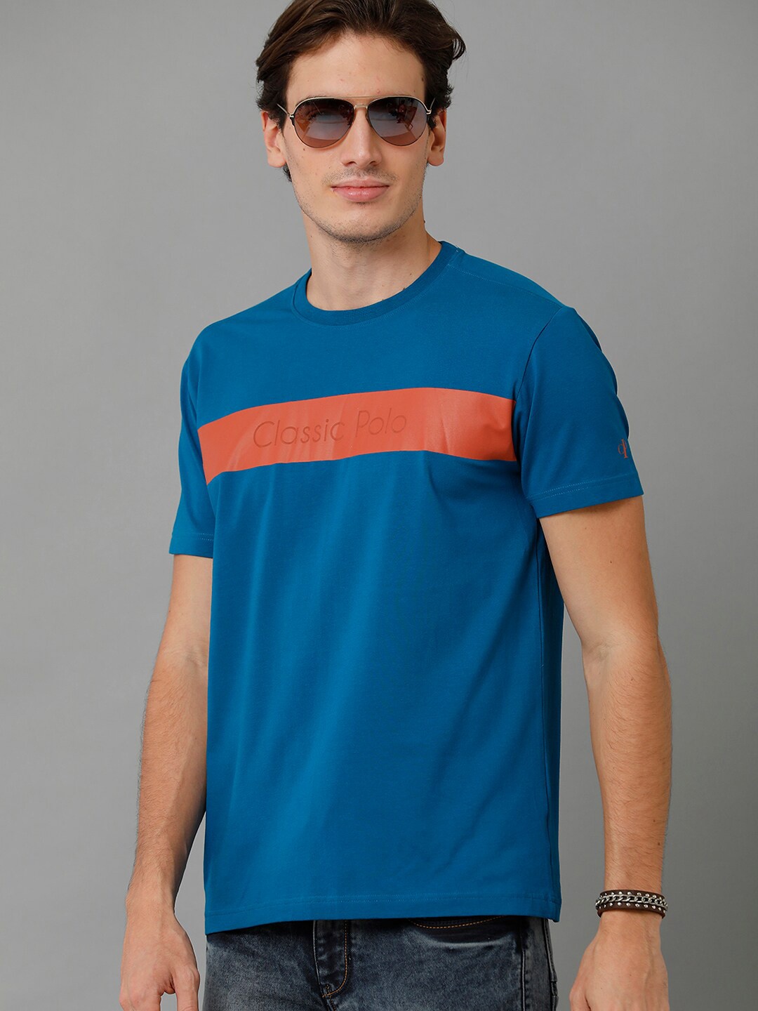 

Classic Polo Men Colourblocked Slim Fit Cotton T-shirt, Navy blue