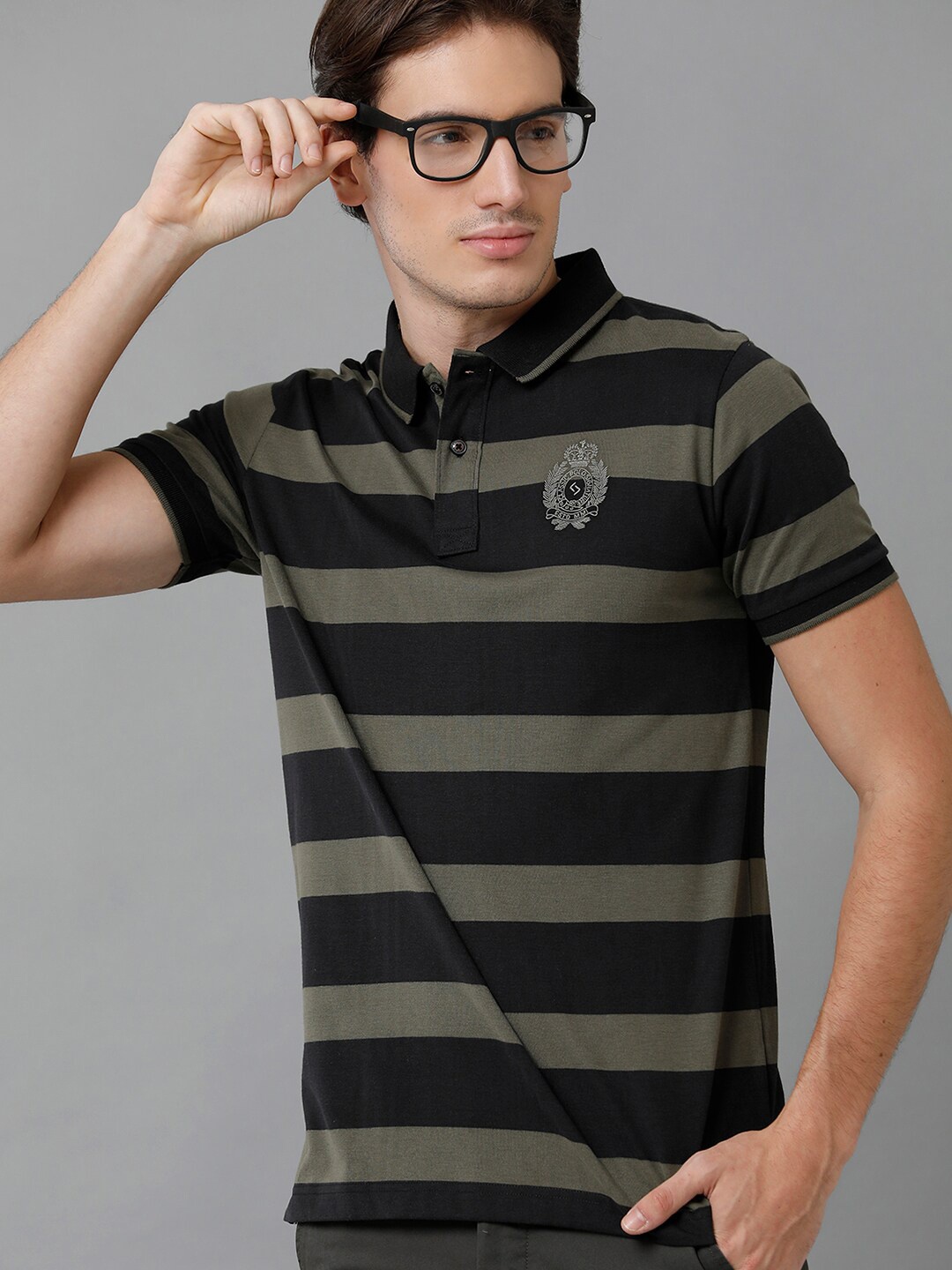 

Classic Polo Men Striped Polo Collar Slim Fit Cotton T-shirt, Black