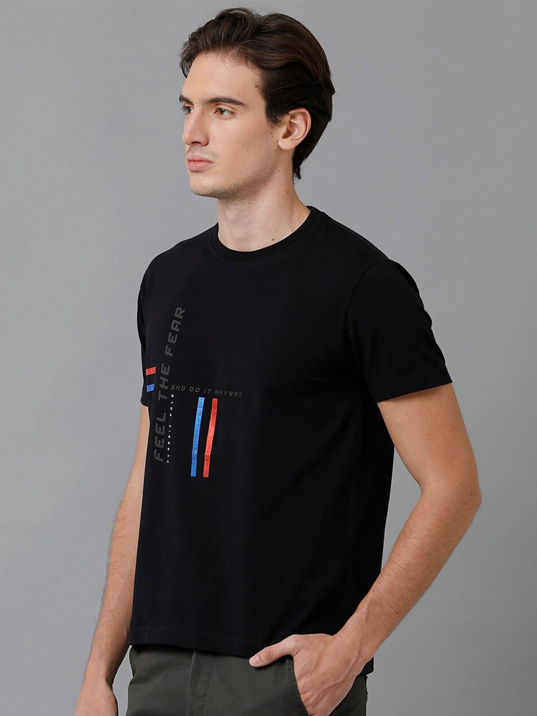

Classic Polo Men Typography Printed Slim Fit Cotton T-shirt, Black