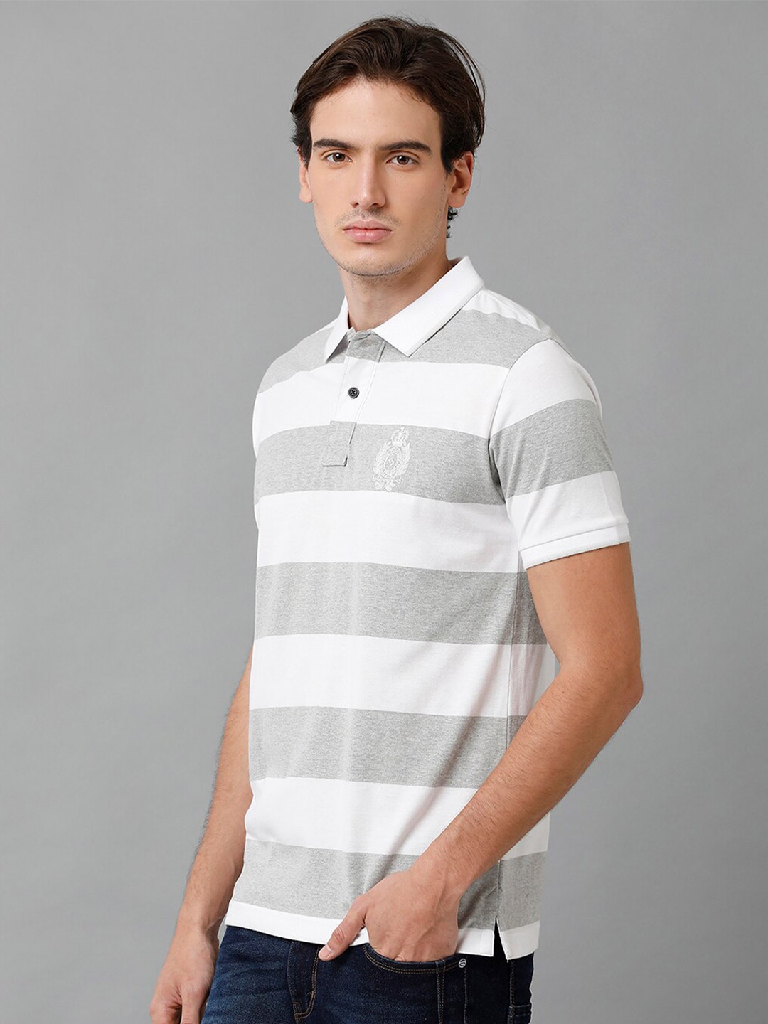 

Classic Polo Men Striped Polo Collar Slim Fit Cotton T-shirt, White