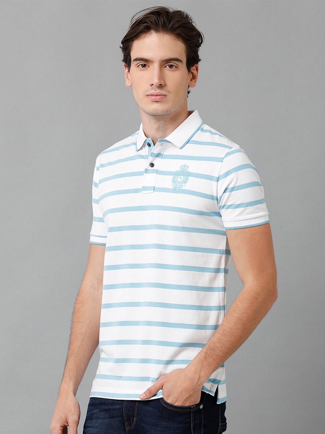 

Classic Polo Men Striped Polo Collar Slim Fit Cotton T-shirt, White