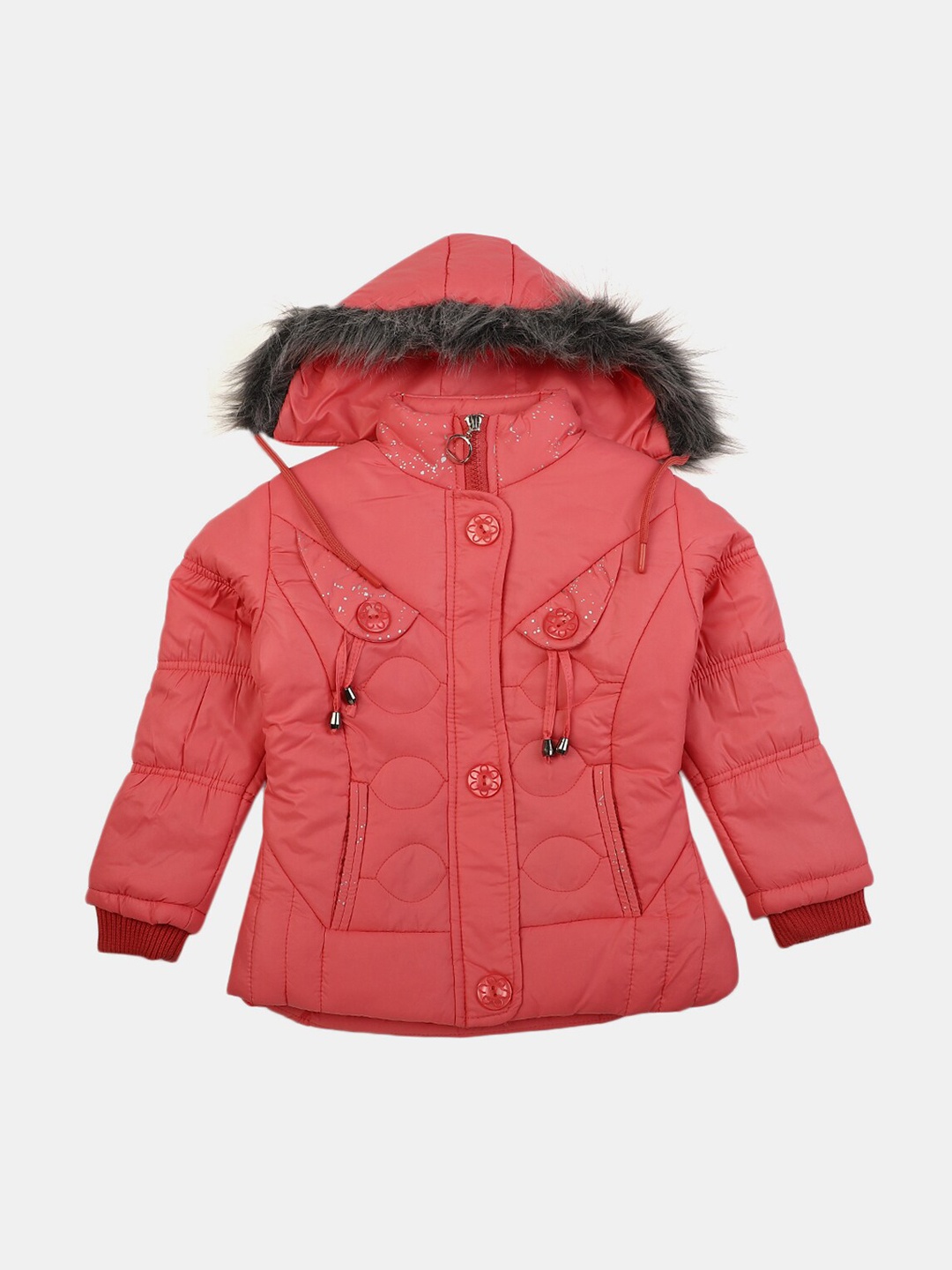 

V-Mart Girls Hooded Cotton Parka Jacket, Pink