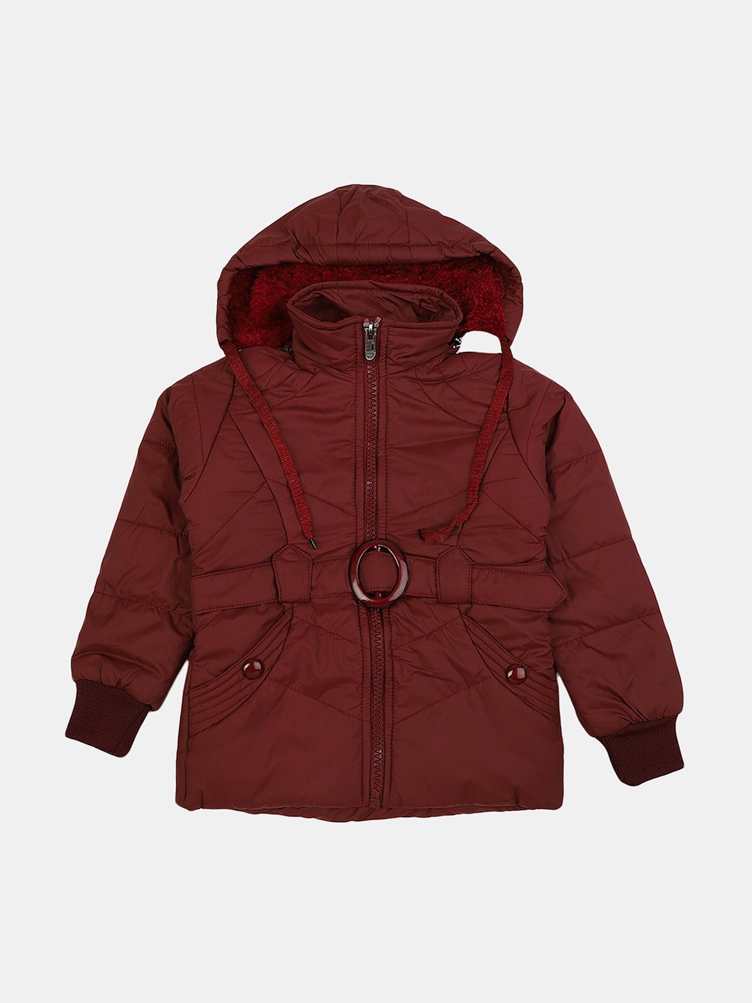 

V-Mart Girls Hooded Longline Cotton Padded Jacket, Maroon