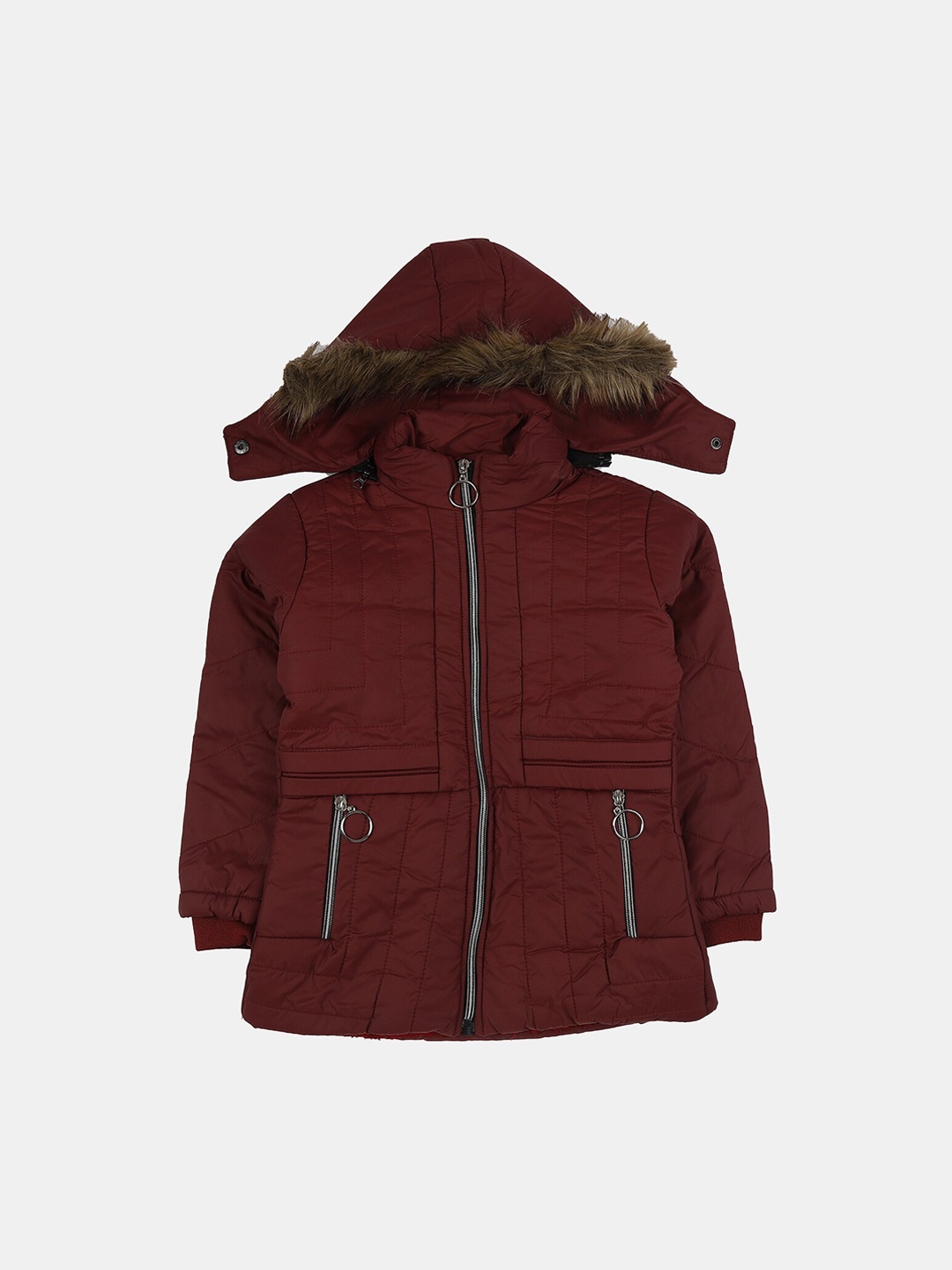 

V-Mart Girls Hooded Longline Cotton Parka Jacket, Maroon