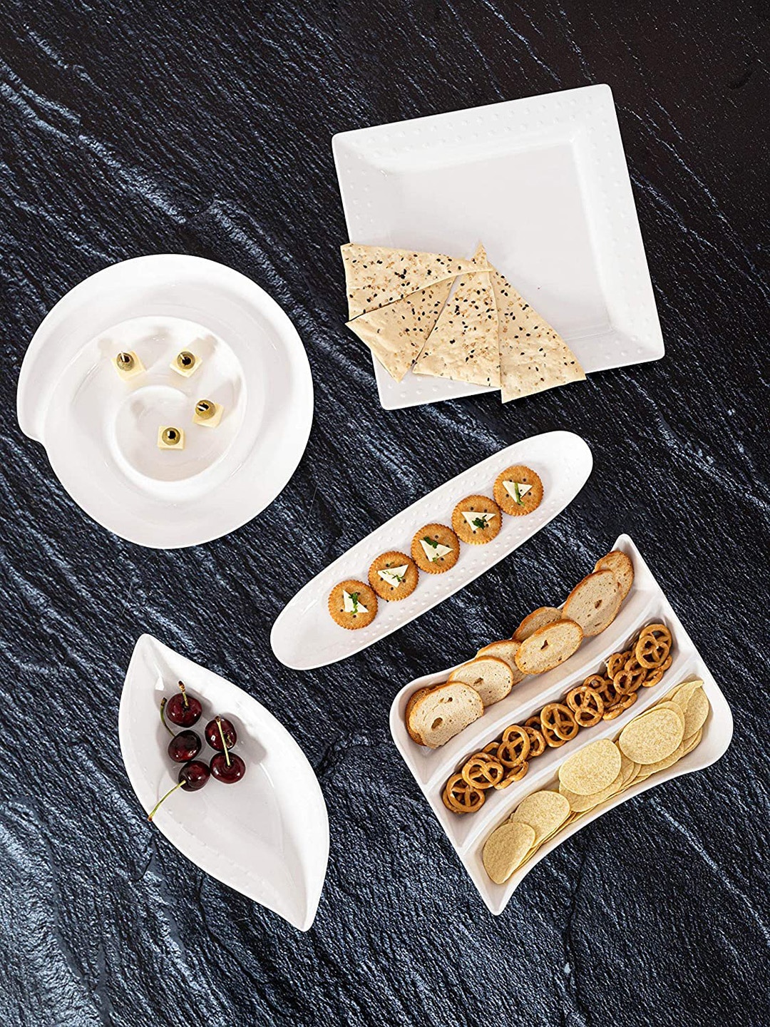 

SkyKey White Set of 5 Melamine Glossy Snack Set