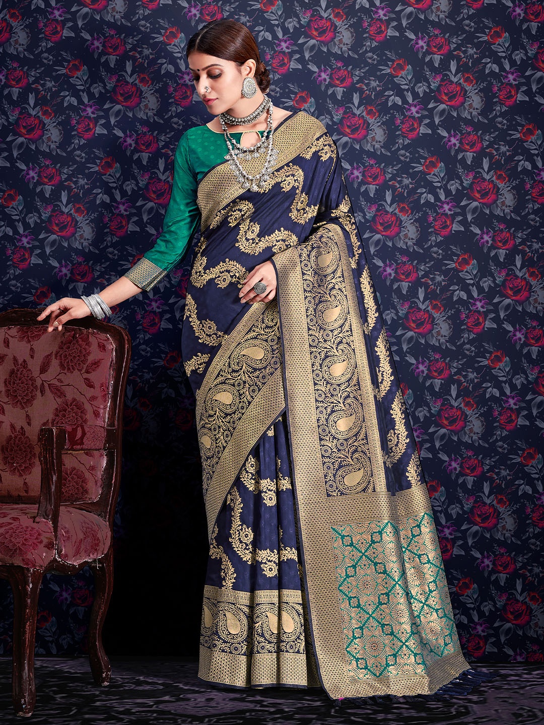 

KARAGIRI Ethnic Motif Woven Design Zari Saree, Mustard