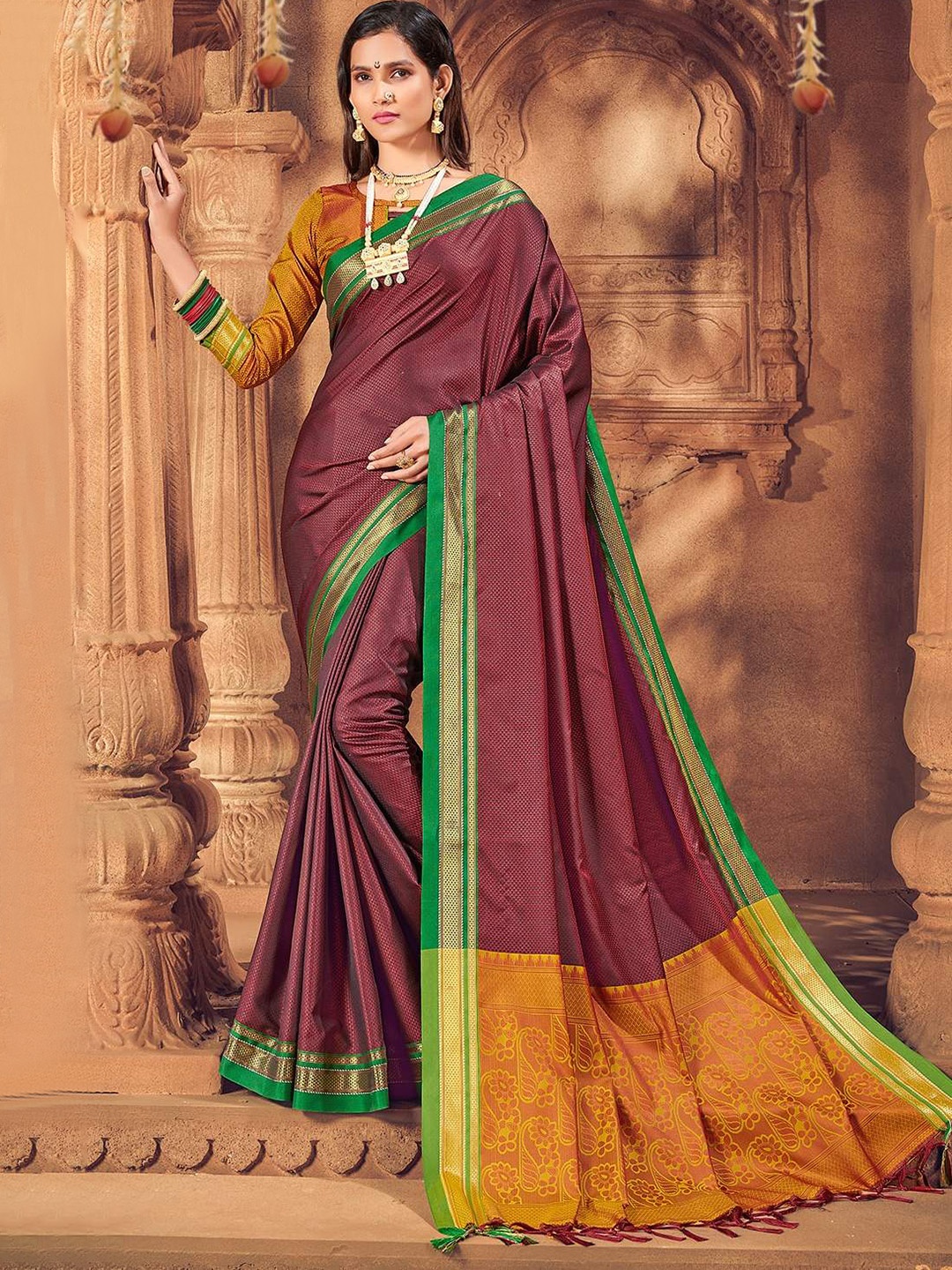 

KARAGIRI Woven Design Zari Saree, Brown