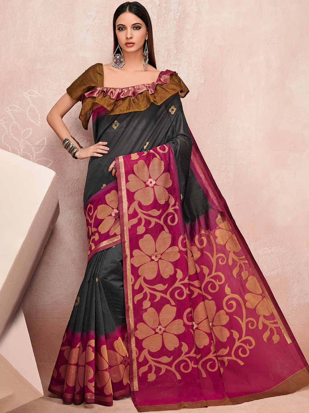 

KARAGIRI Woven Design Linen Blend Saree, Grey