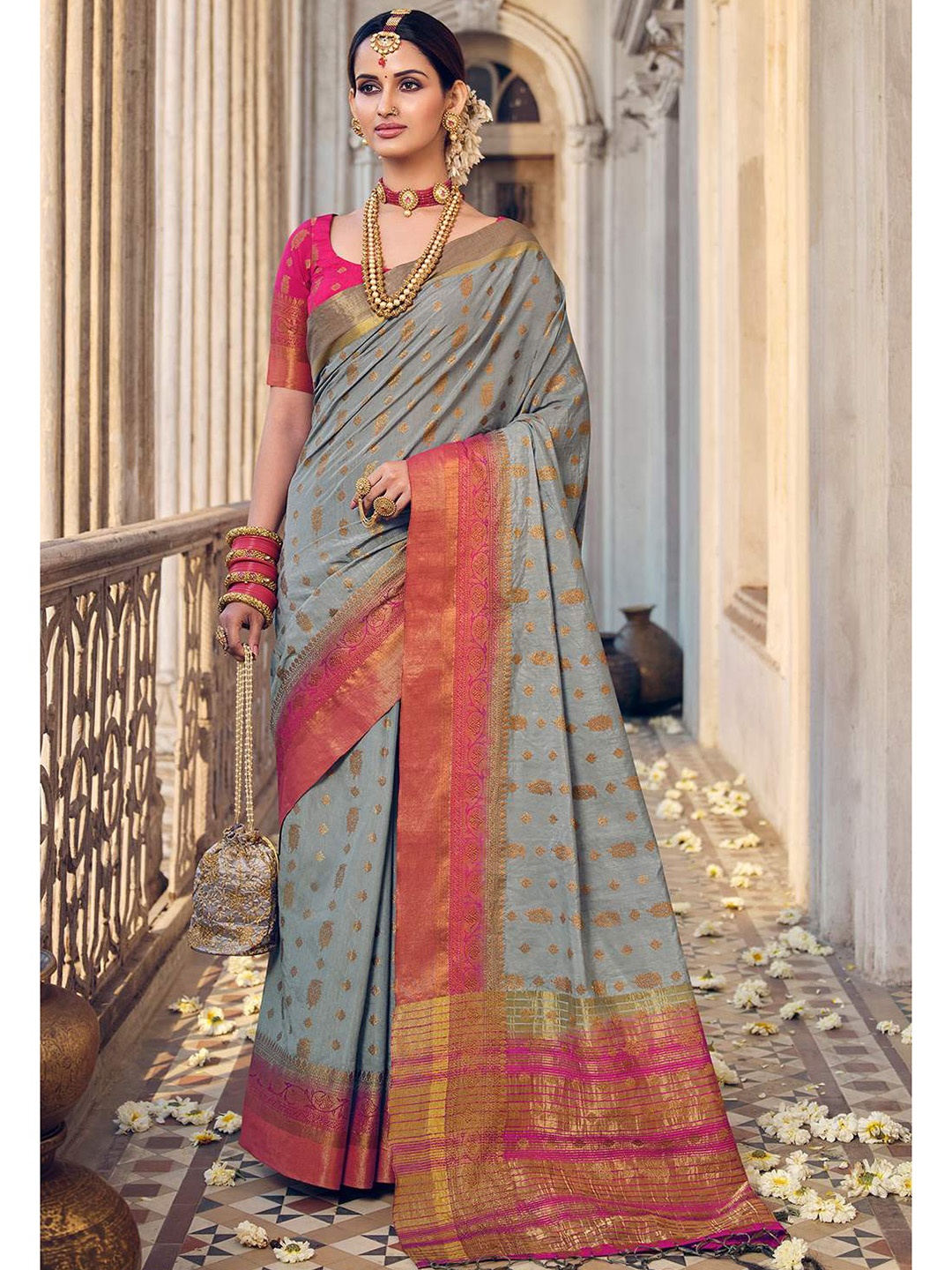 

KARAGIRI Woven Design Zari Saree, Grey