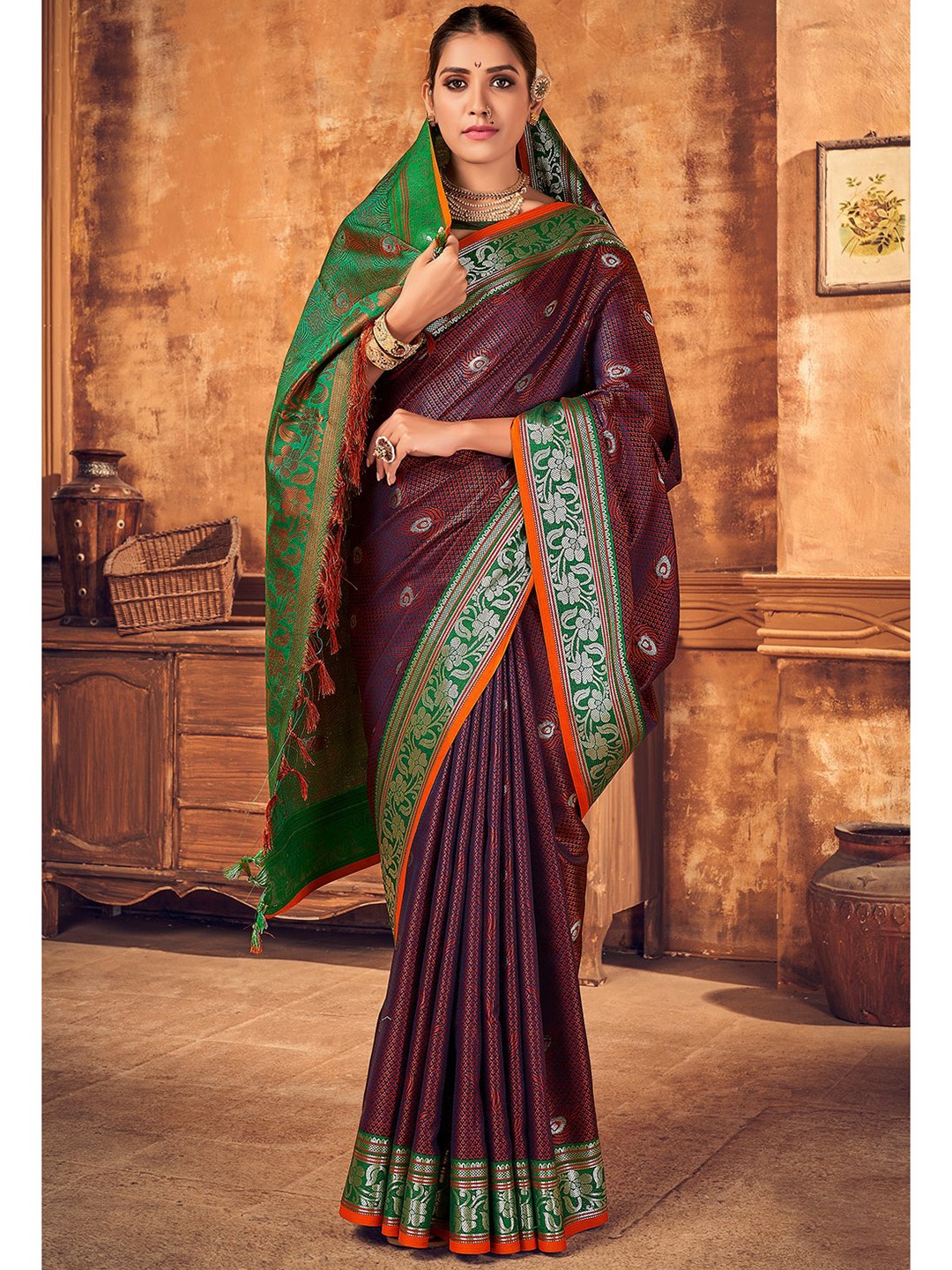 

KARAGIRI Woven Design Zari Saree, Purple