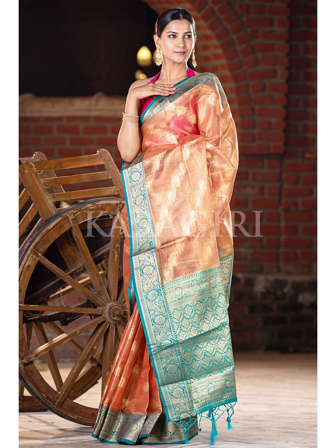 

KARAGIRI Ethnic Motifs Zari Organza Saree, Orange