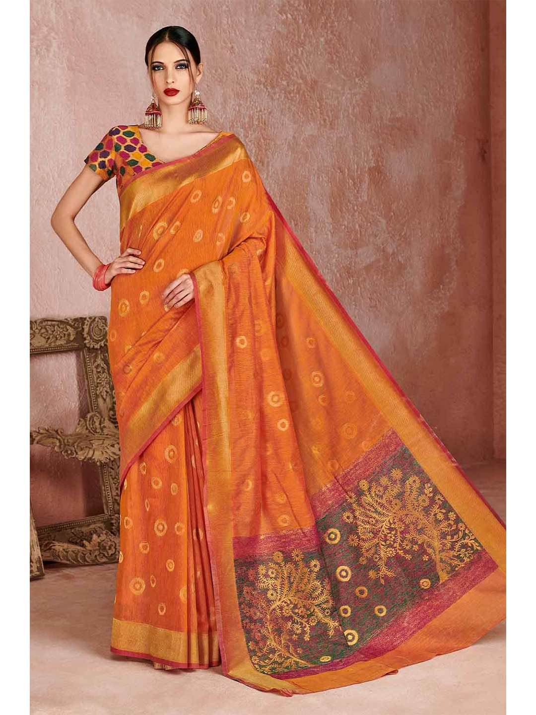 

KARAGIRI Woven Design Zari Saree, Orange