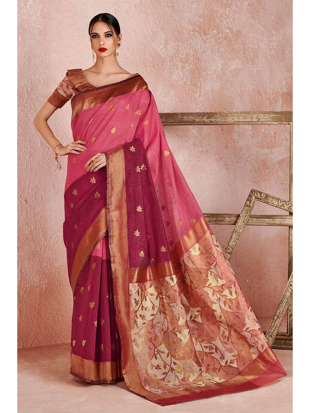

KARAGIRI Woven Design Zari Saree, Pink