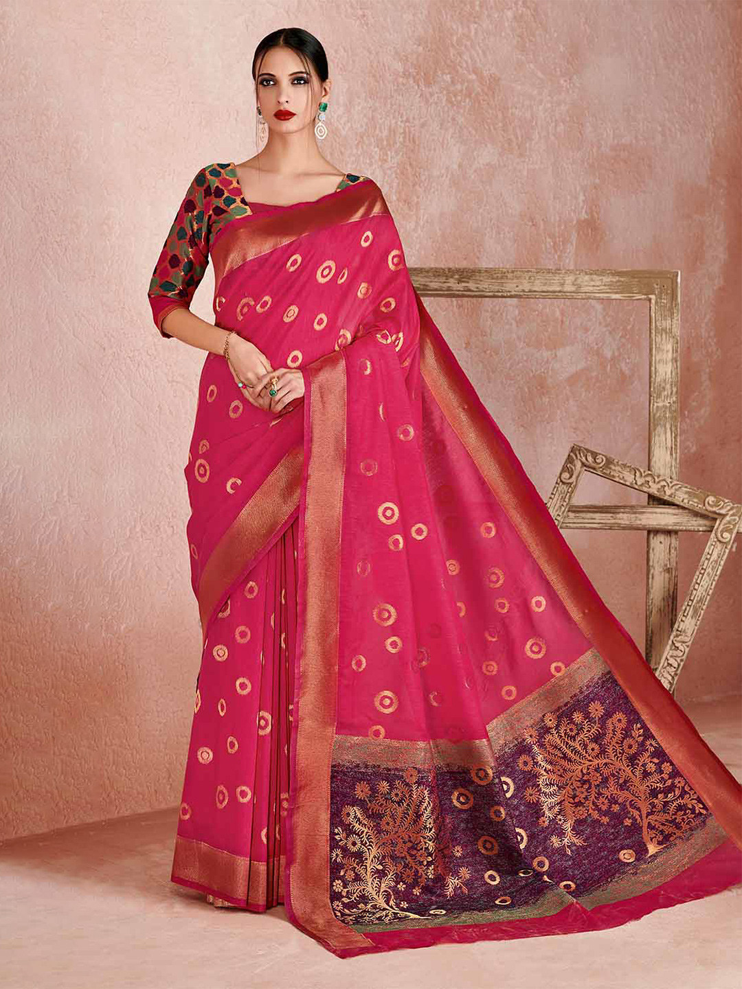 

KARAGIRI Woven Design Zari Saree, Pink