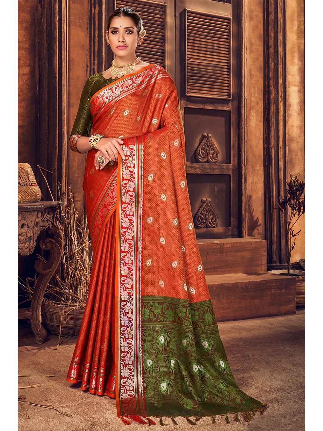 

KARAGIRI Woven Design Saree, Orange
