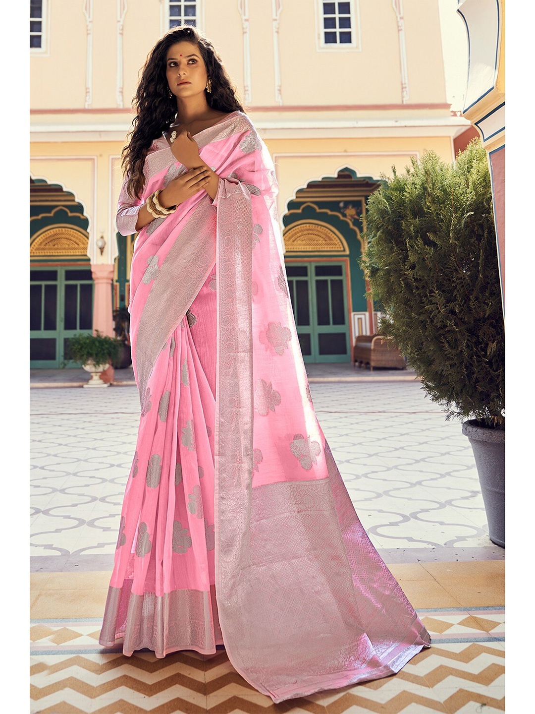 

KARAGIRI Floral Zari Organza Saree, Pink