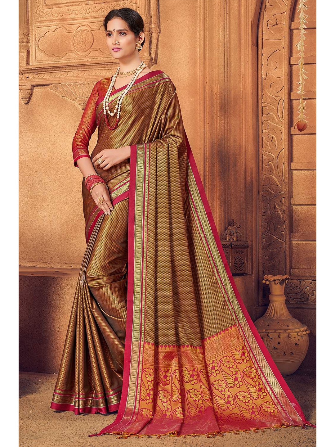 

KARAGIRI Geometric Woven Design Saree, Yellow