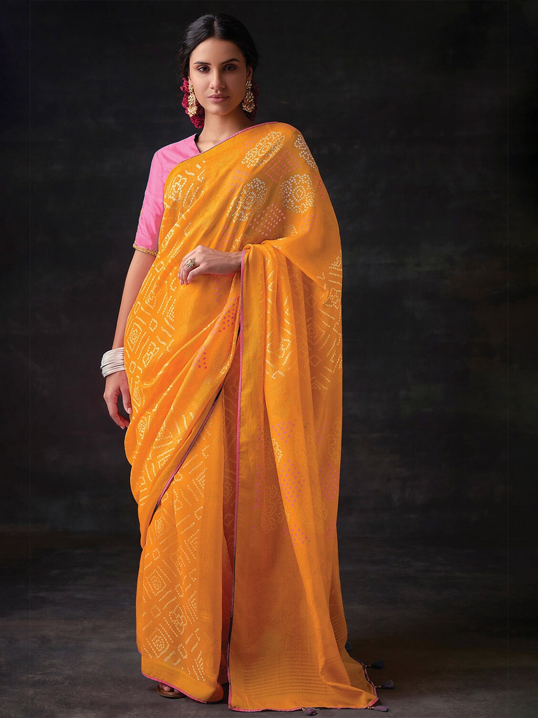 

KARAGIRI Bandhani Brasso Saree, Yellow