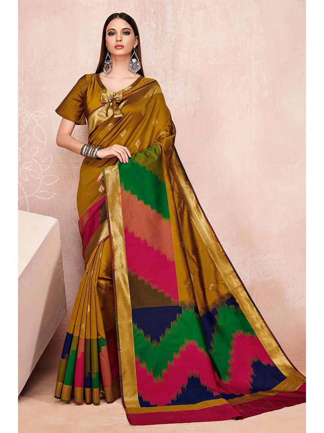 

KARAGIRI Zari Linen Blend Saree, Yellow