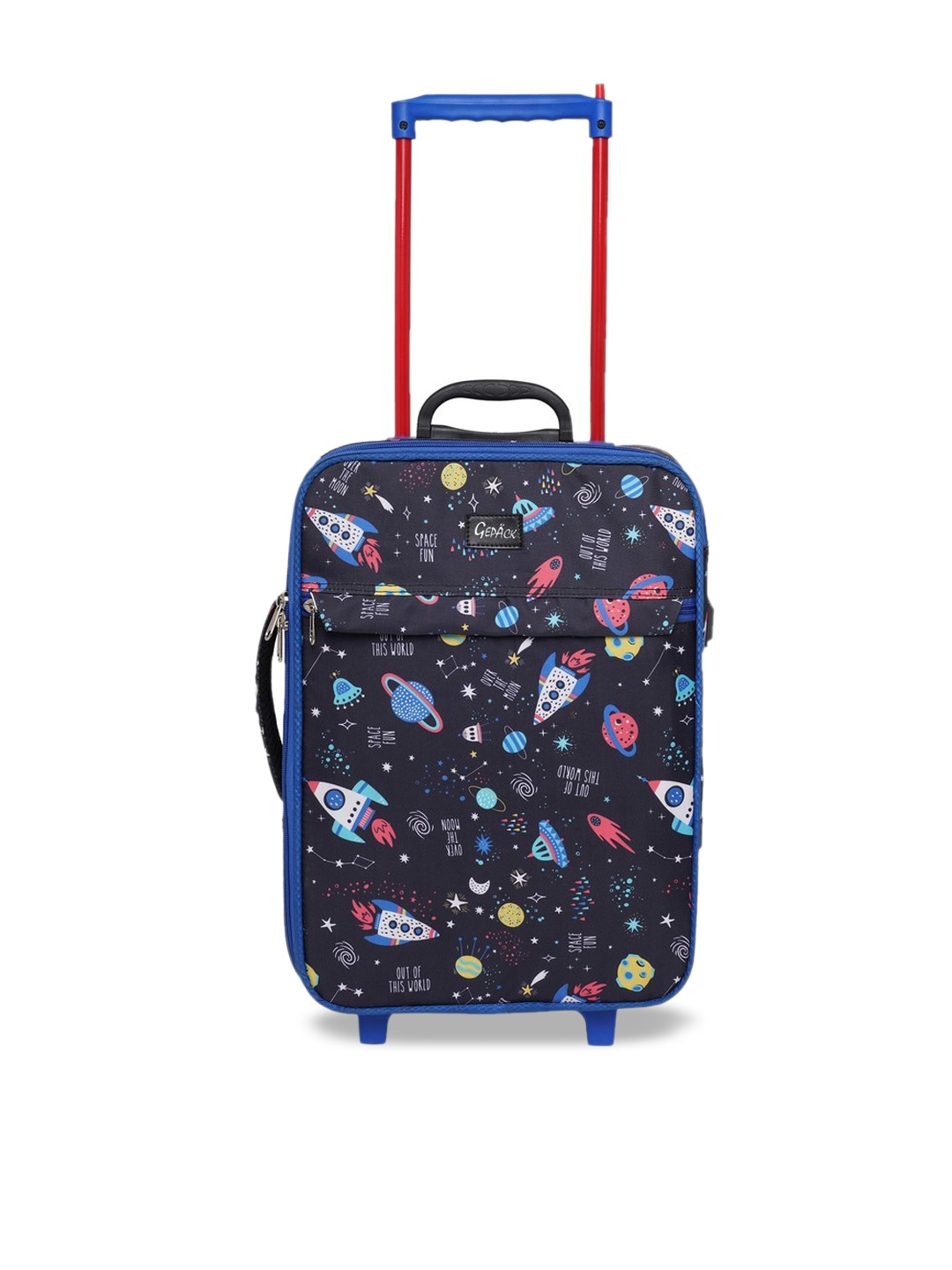 

GEPACK Kids Printed Hard-Sided Cabin Trolley Bag, Black