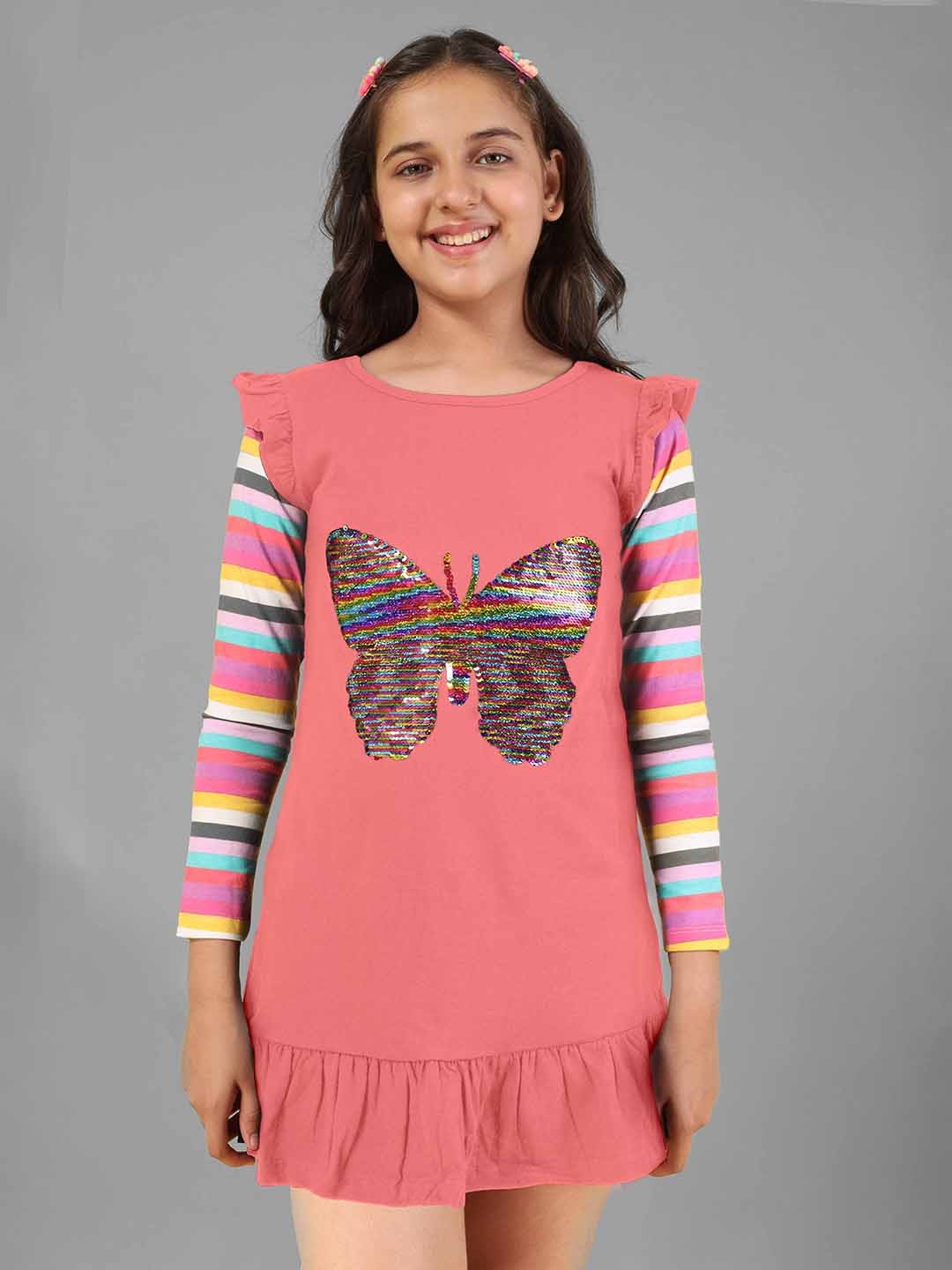 

KYDA KIDS Girls Embellished A-Line Cotton Dress, Coral
