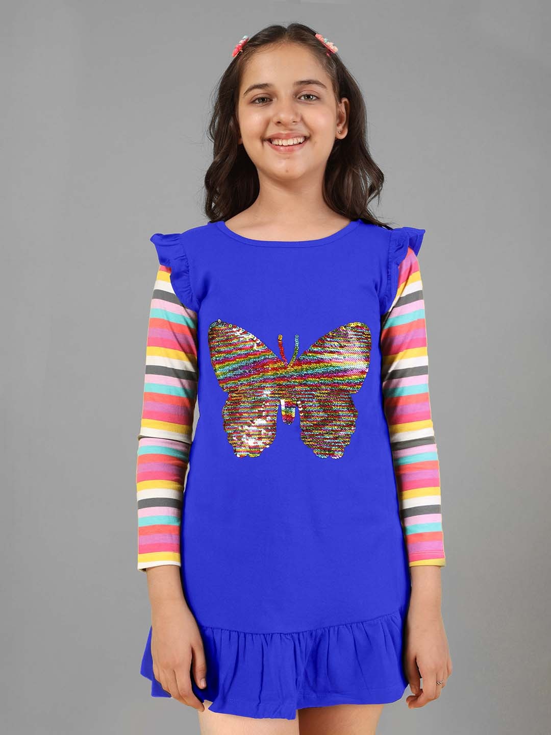 

KYDA KIDS Girls Embellished A-Line Cotton Dress, Blue