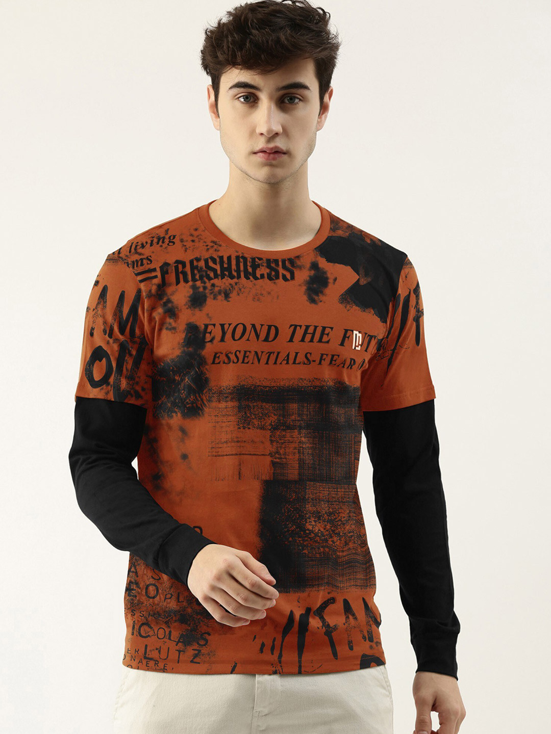 

Maniac Men Typography Printed Pure Cotton T-shirt, Rust