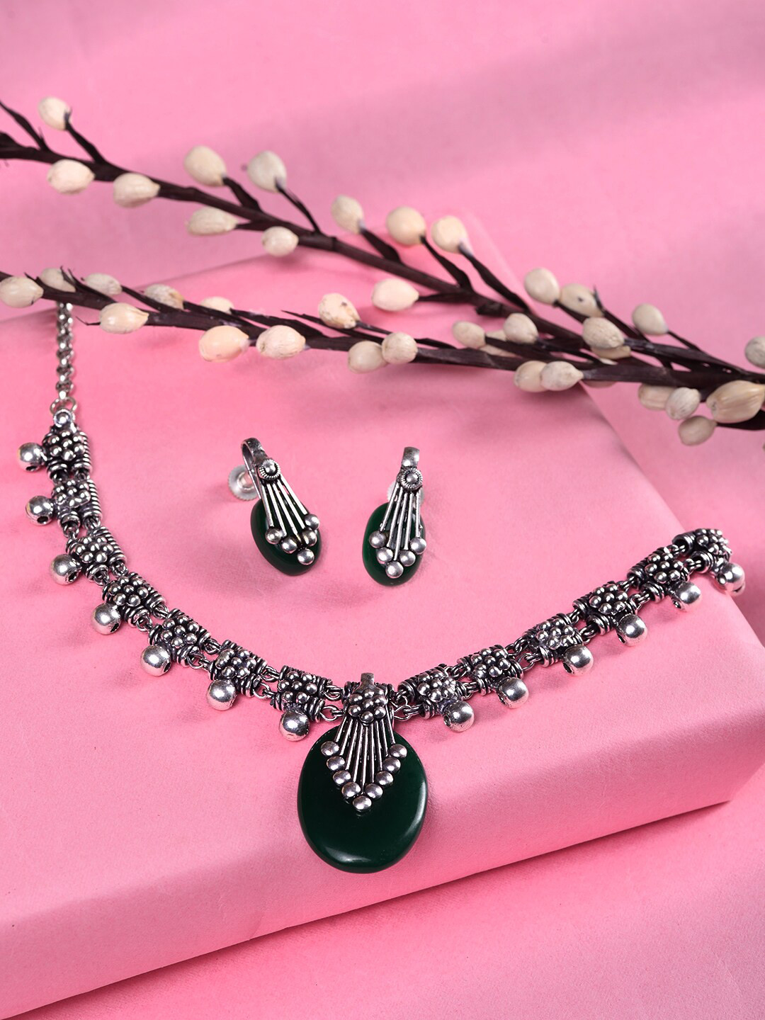 

Saraf RS Jewellery Rhodium-Plated Artificial Stone-Sudded Jewellery Set, Silver