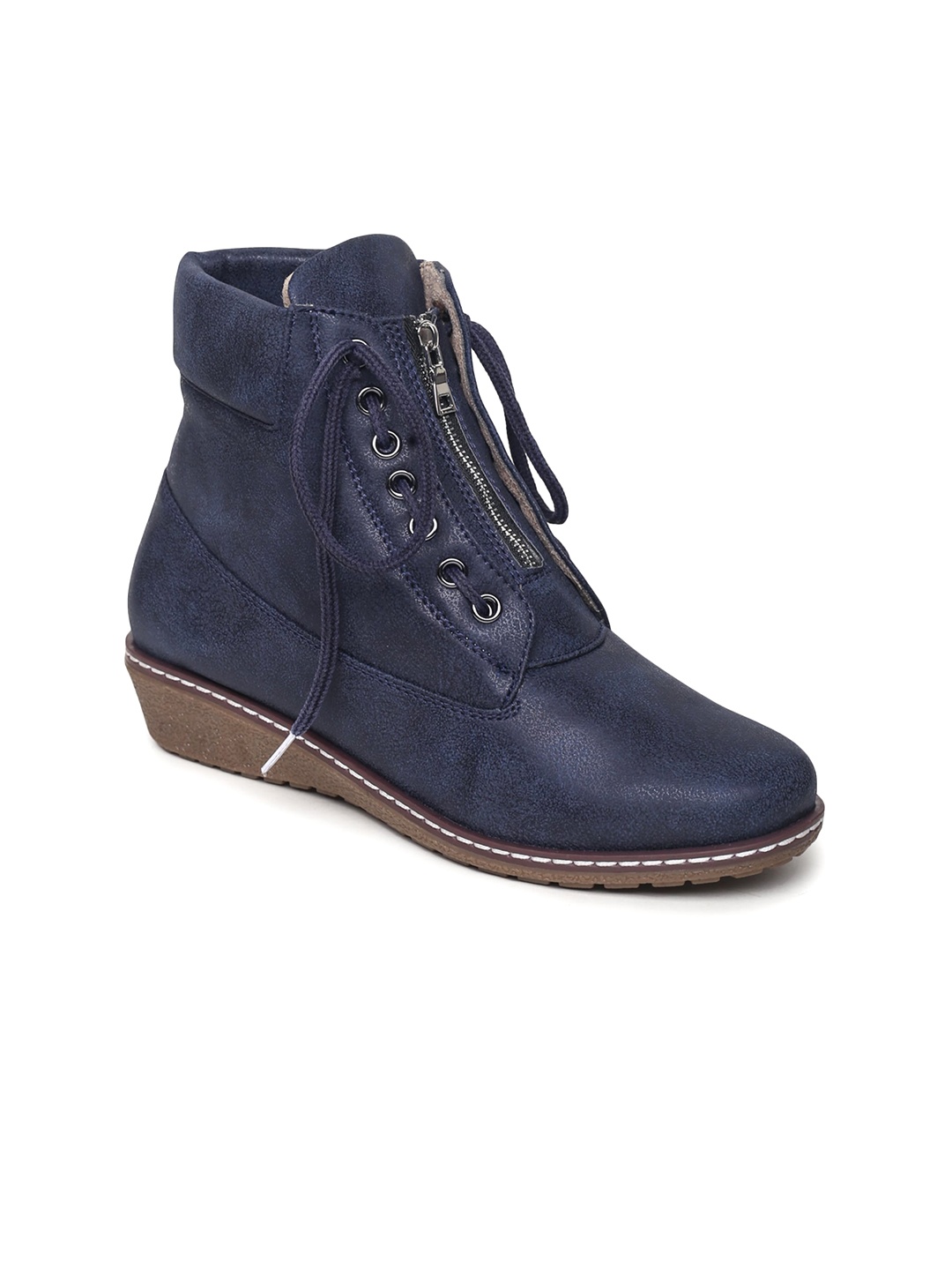 

VALIOSAA Women Round-Toe Mid-Top Wedges Heel Boots, Navy blue