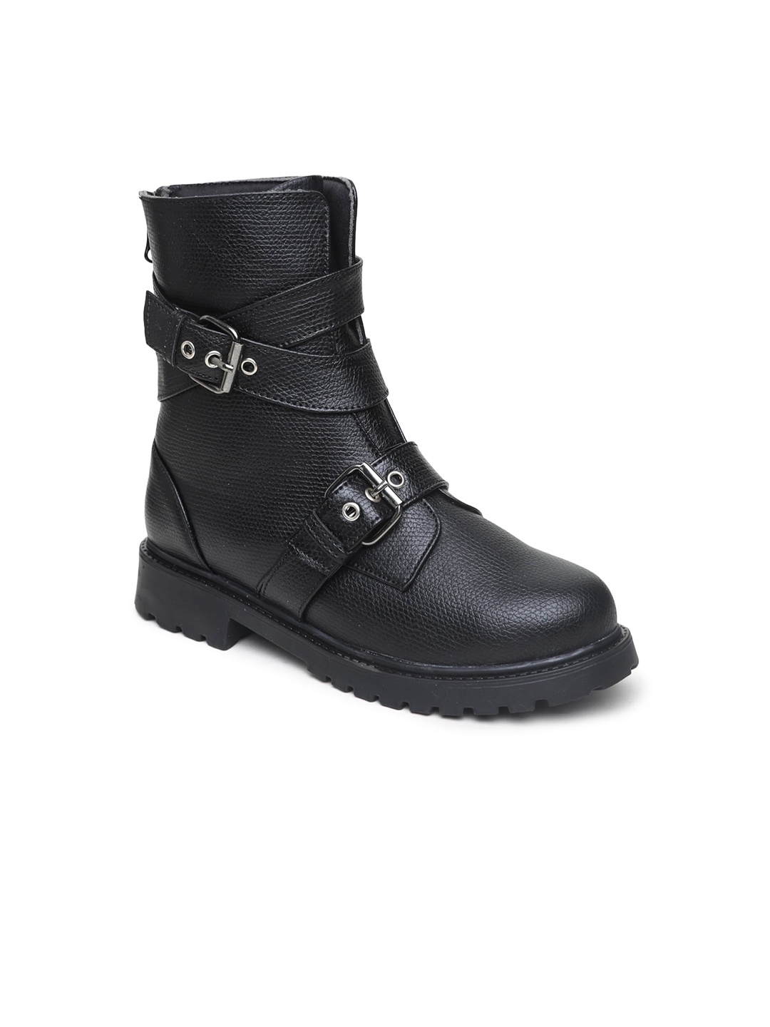 

VALIOSAA Women Textured Buckles High-Top Winter Boots, Black