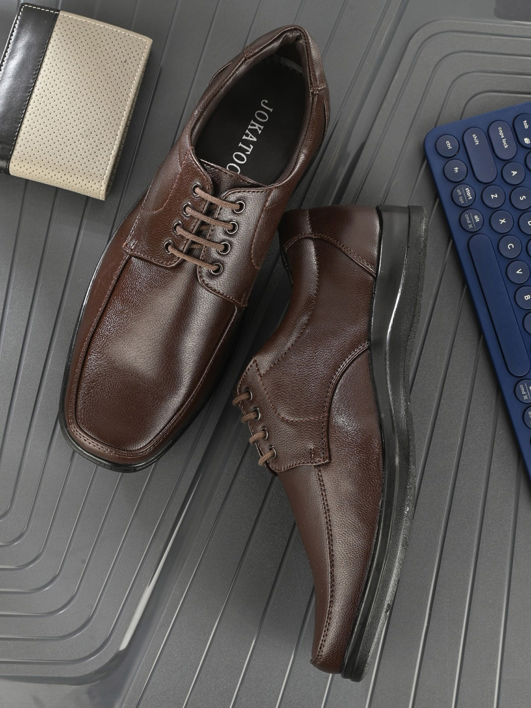 

JOKATOO Men Square Toe Formal Derbys, Brown