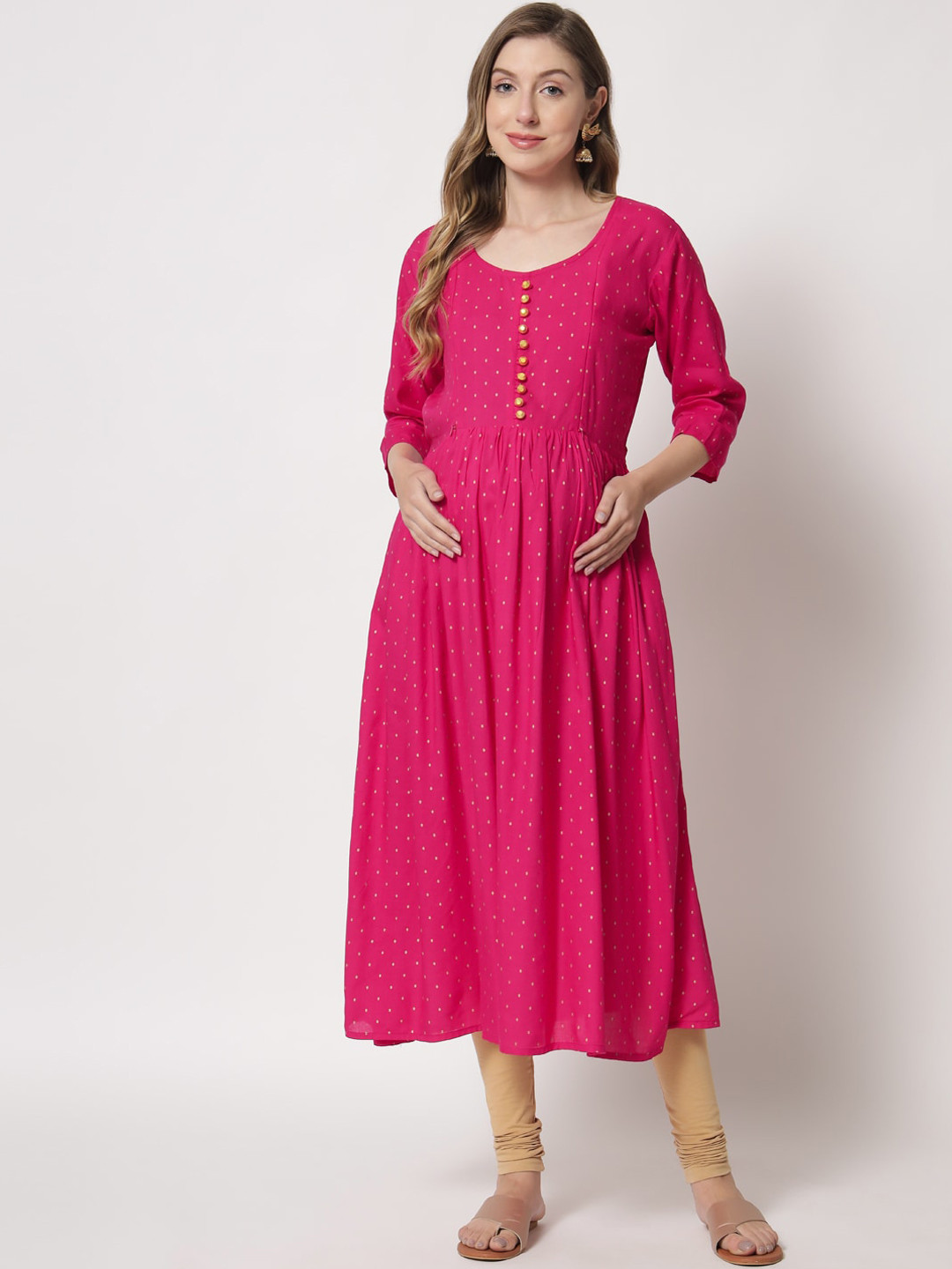 

Aujjessa Women Thread Work Maternity Feeding Anarkali Kurta, Fuchsia