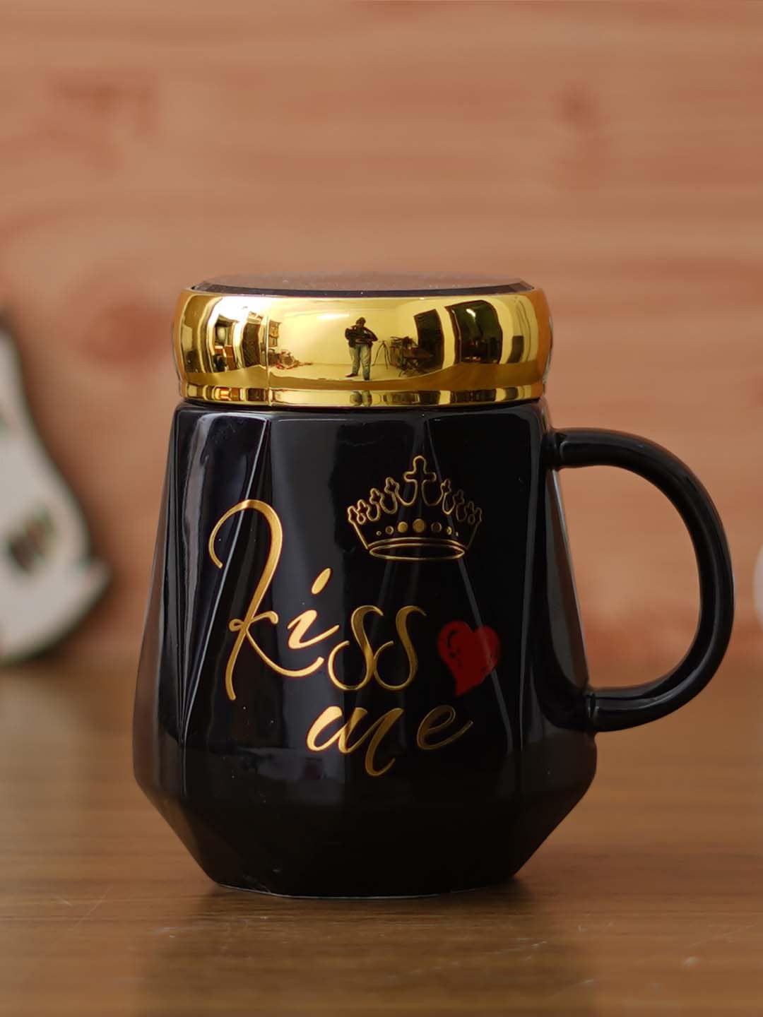 

eCraftIndia Black Printed Ceramic Mug With Lid