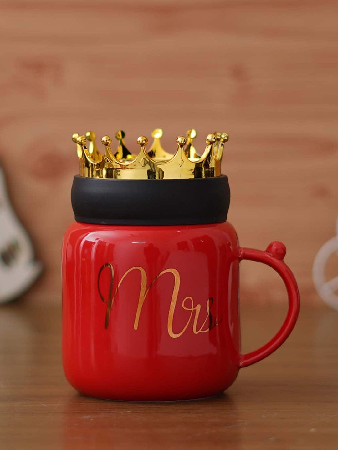

eCraftIndia Red Printed Ceramic Mug With Lid